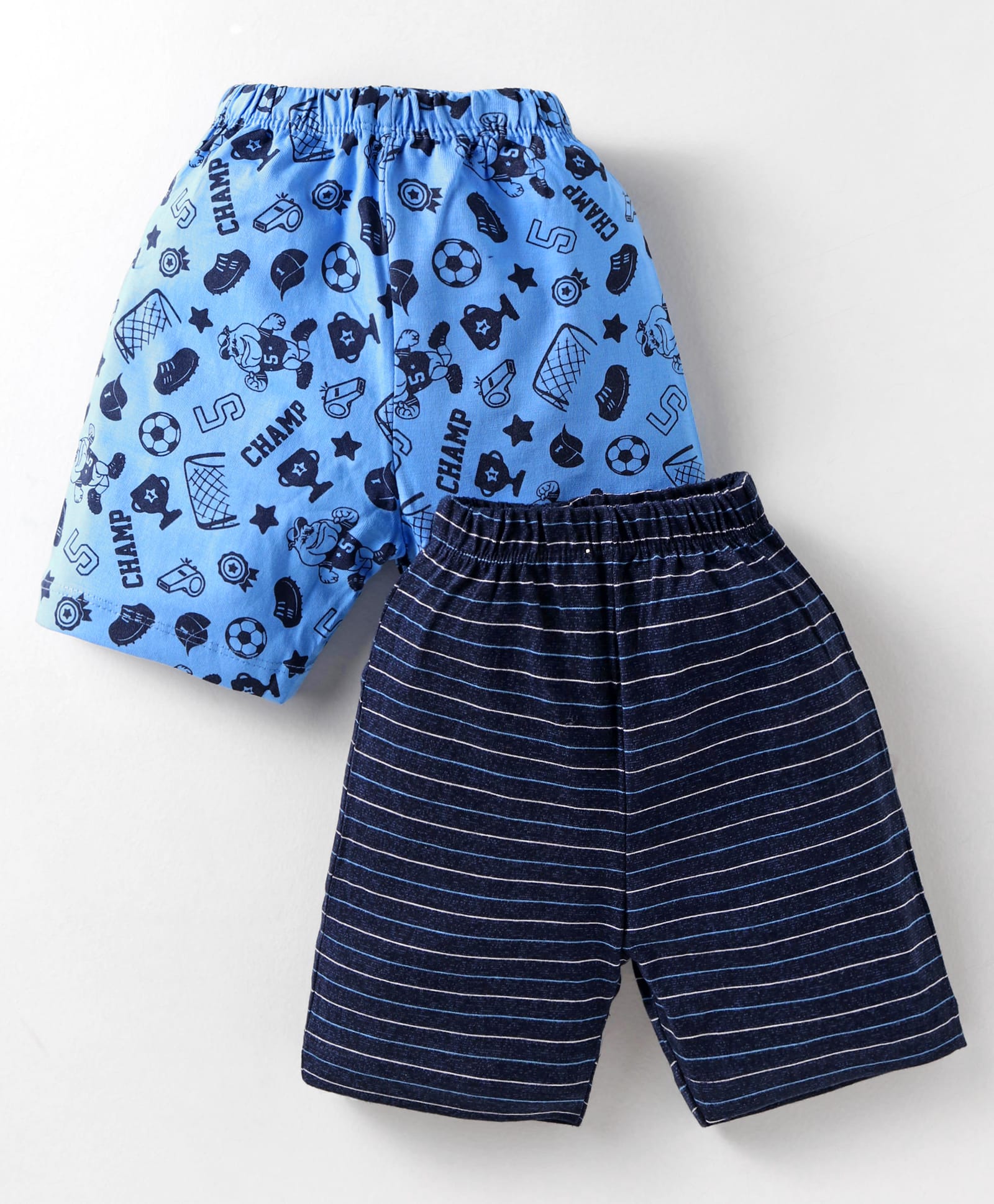 Simply Sinker Knit Above Knee Length Shorts with Stripes & Sports Theme Print Pack of 2 -Light & Royal Blue-image-3