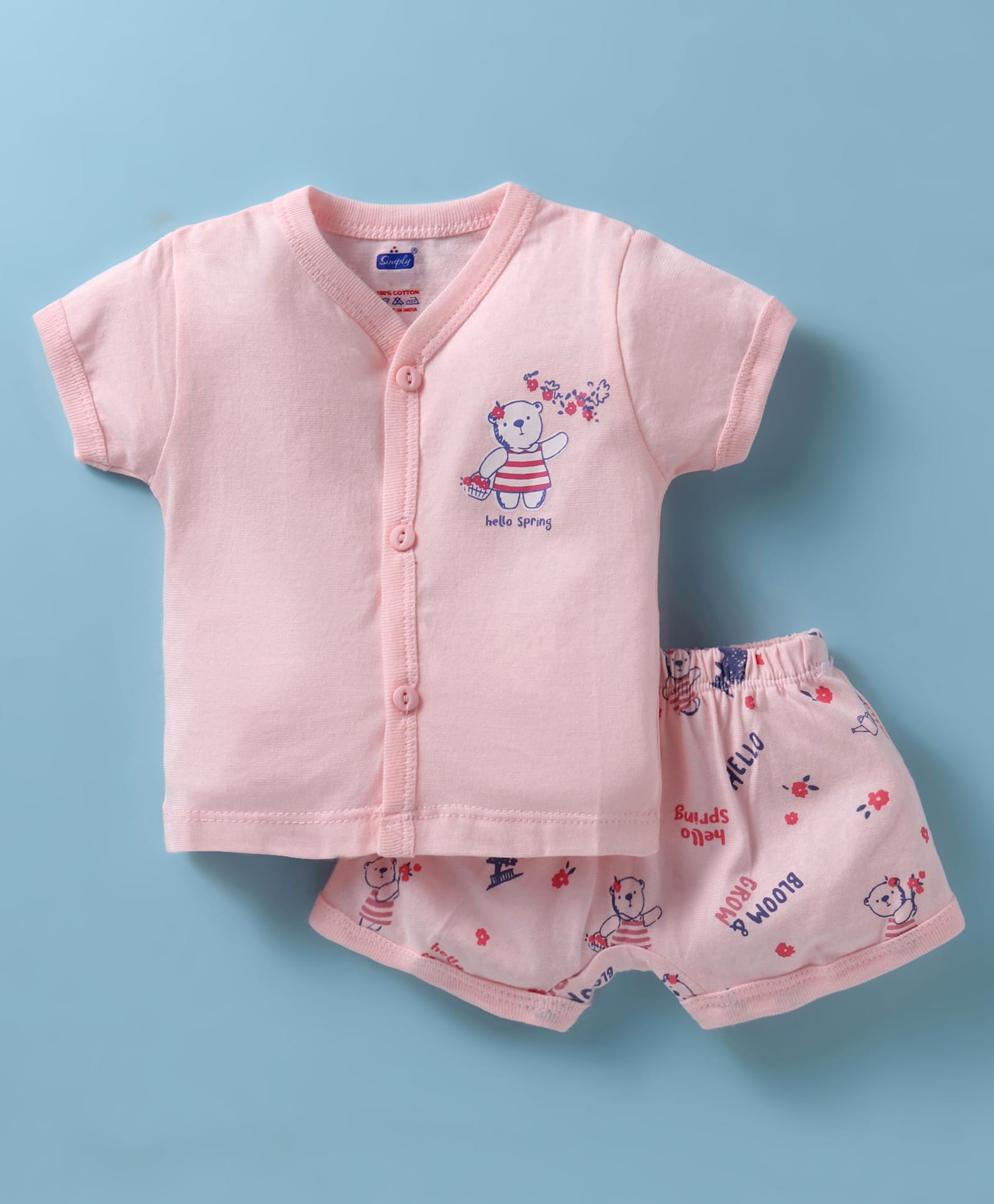 Simply Sinker KnitHalf Sleeves Shorts Night Suit with Animal Print - Pink-picture-16