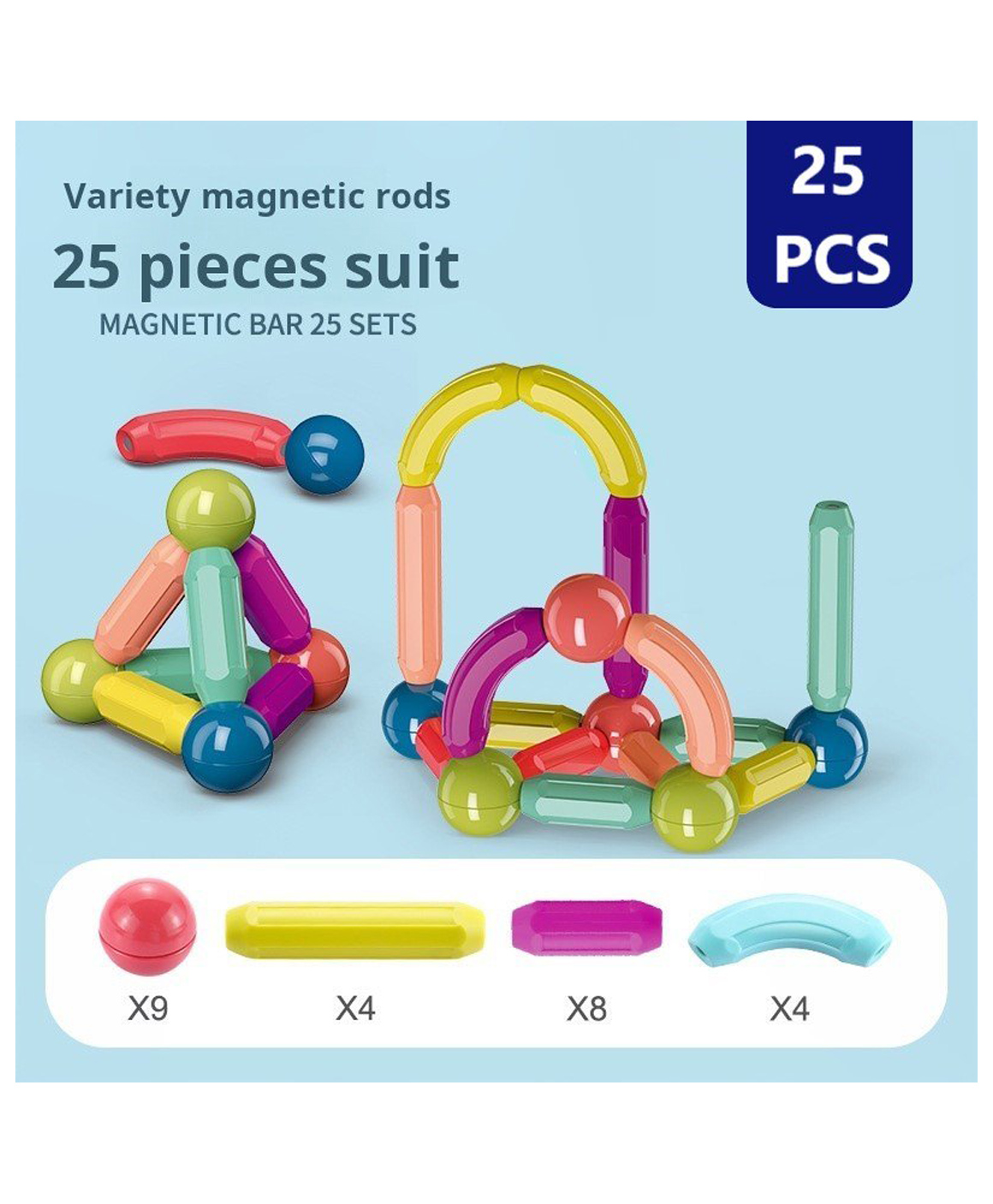 ADKD Premium Magnetic Building Sticks 25 Pieces Toy for Kids | Activity & Education Blocks Toy for Toddlers & Kids | Montessori Learning & Construction Toys- Multicolor-image-11