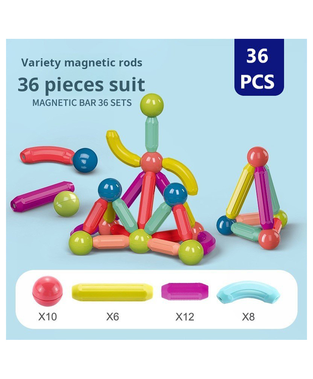 ADKD Premium Magnetic Building Sticks 36 Pieces Toy for Kids | Activity & Education Blocks Toy for Toddlers & Kids | Montessori Learning & Construction Toys- Multicolor-picture-16