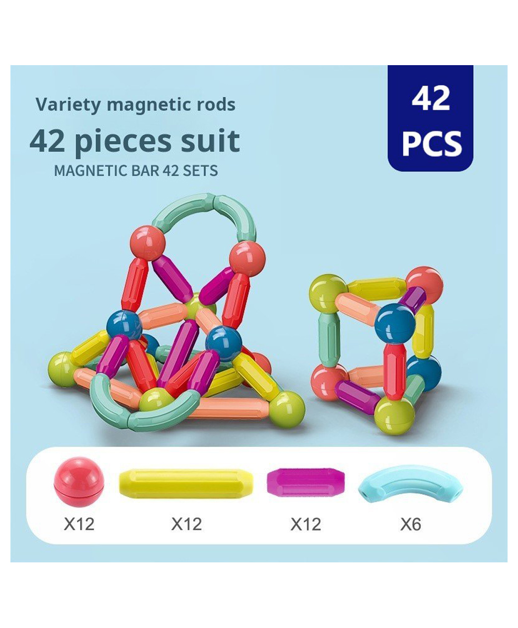 ADKD Premium Magnetic Building Sticks 42 Pieces Toy for Kids | Activity & Education Blocks Toy for Toddlers & Kids | Montessori Learning & Construction Toys- Multicolor-picture-22