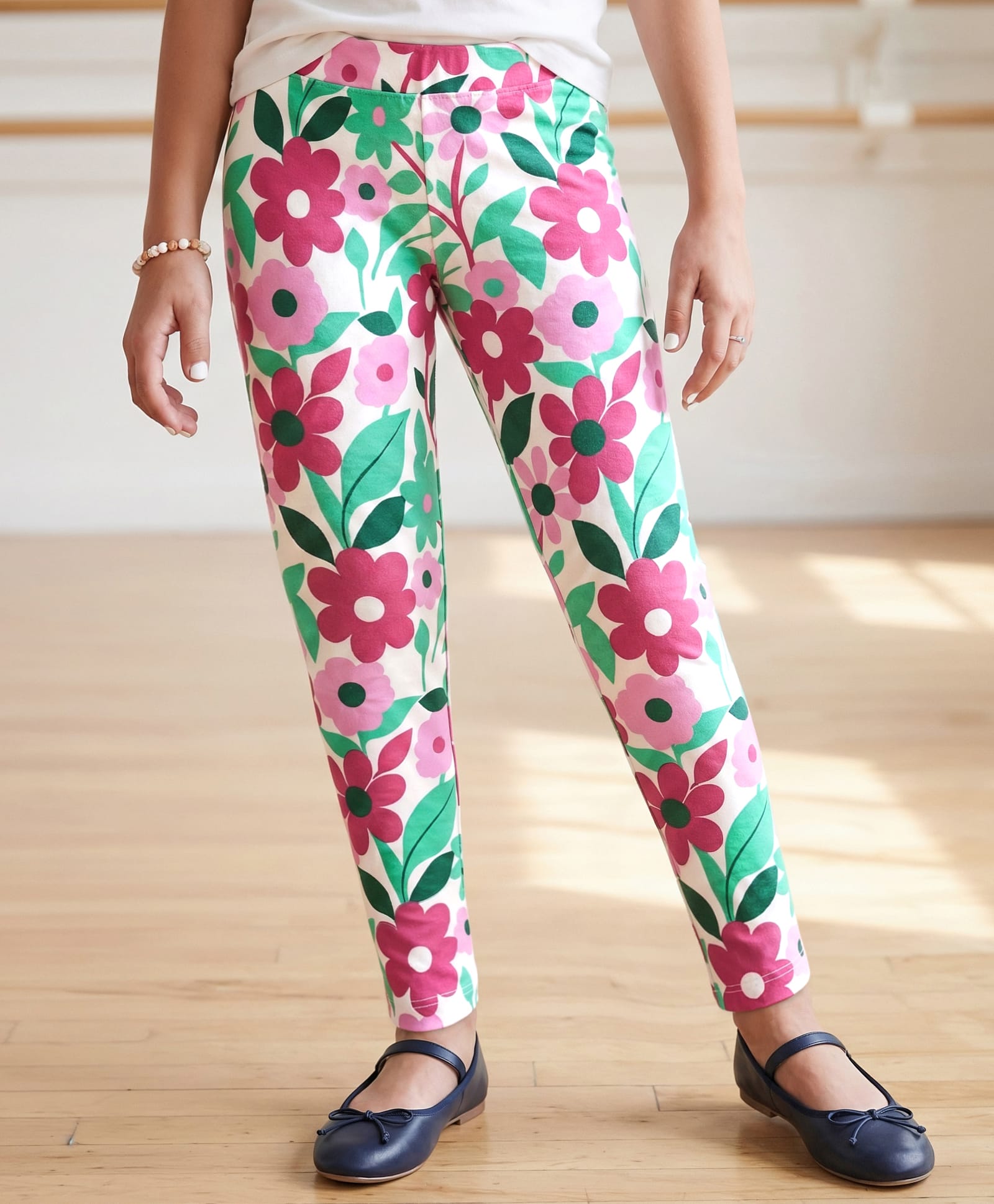 Pine Kids Cotton Lycra Knit Full Length Legging With Floral Print - White-picture-37