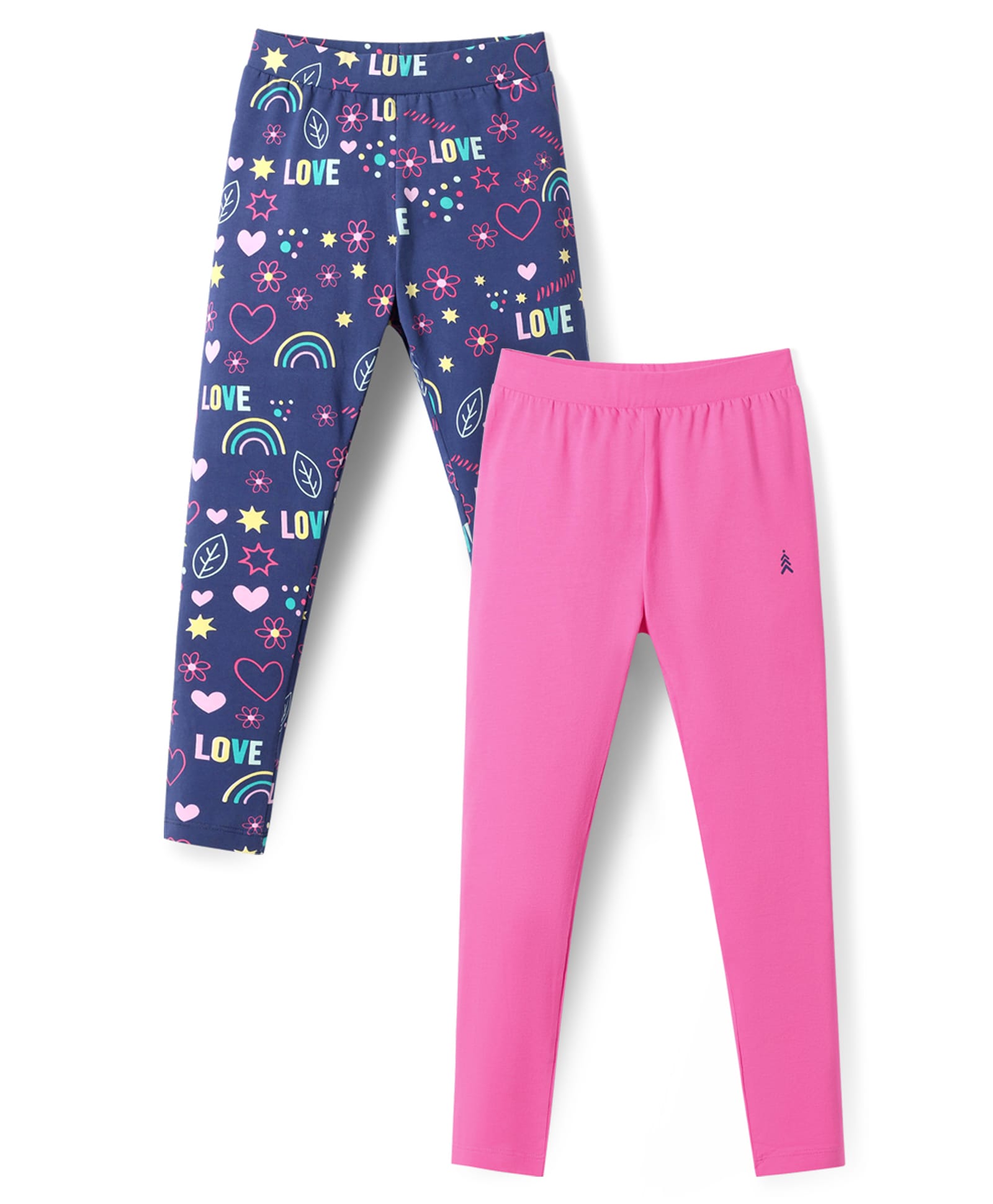 Pine Kids Cotton Lycra Knit Full Length Solid & Floral Printed Leggings Pack of 2 - Navy Blue & Dark Pink-picture-24