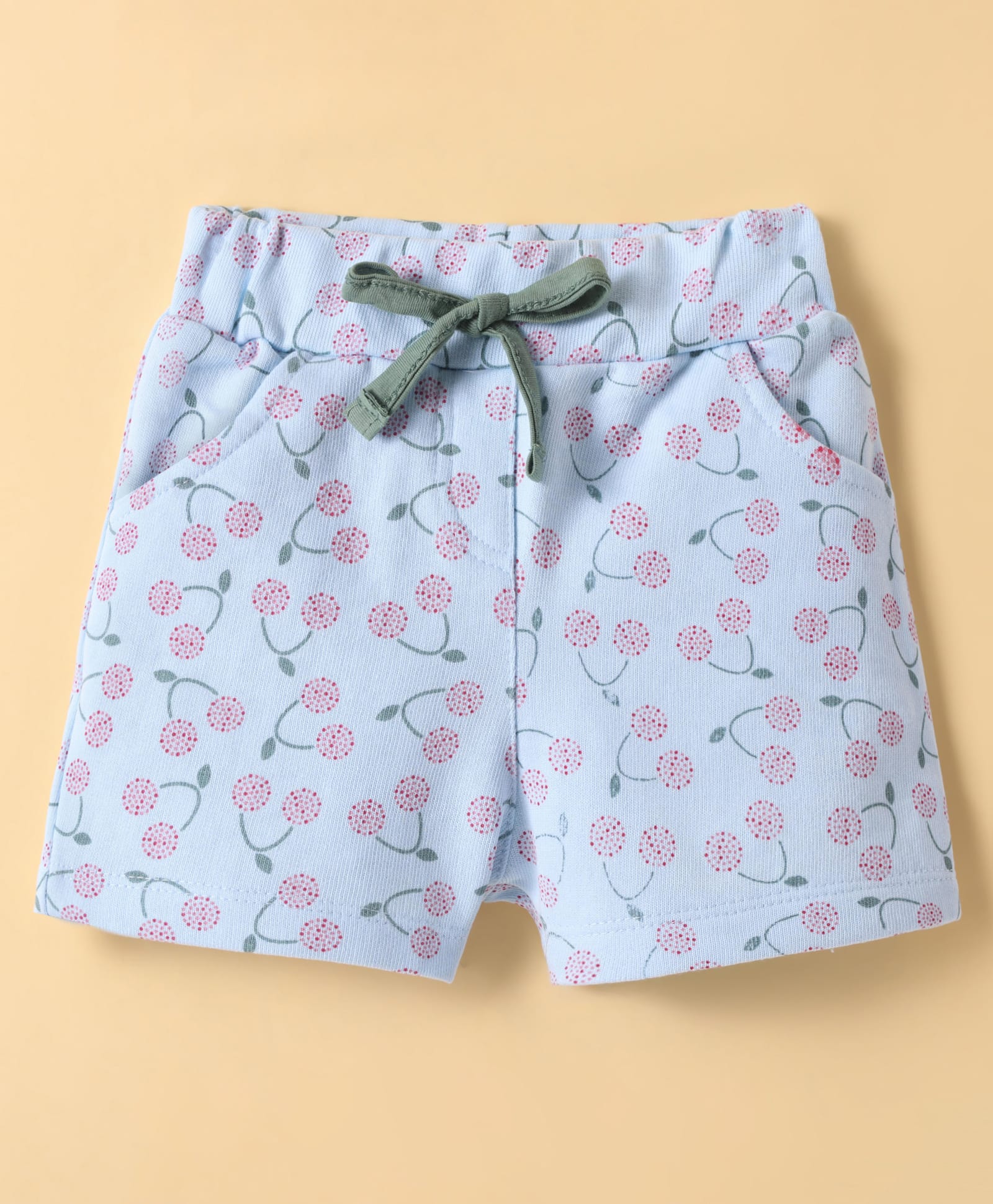 Evimo Single Jersey Knit Knee Length Shorts with Floral Stem Print - Light Blue-picture-7