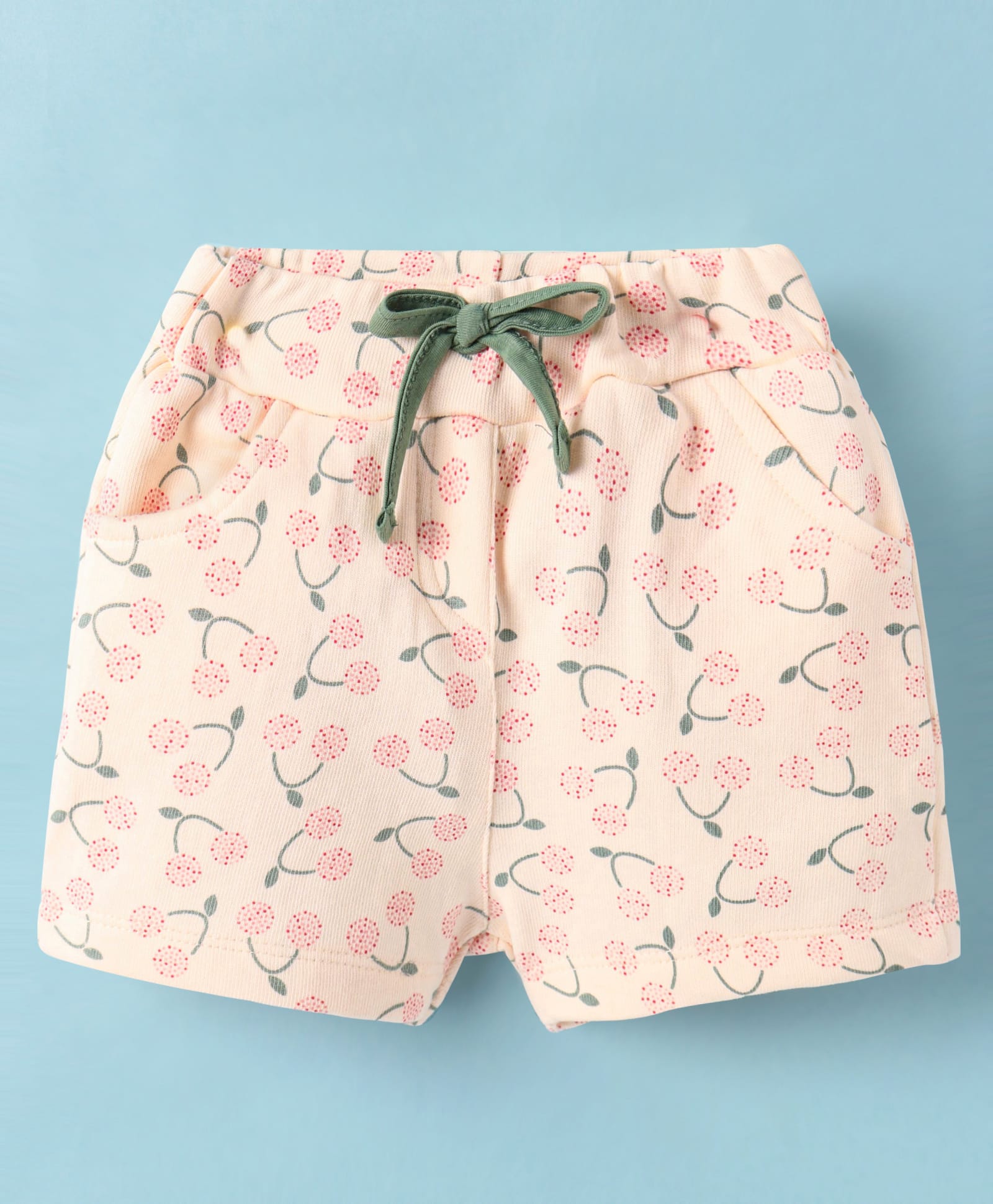 Evimo Single Jersey Knit Knee Length Shorts with Floral Stem Print - Cream-picture-9
