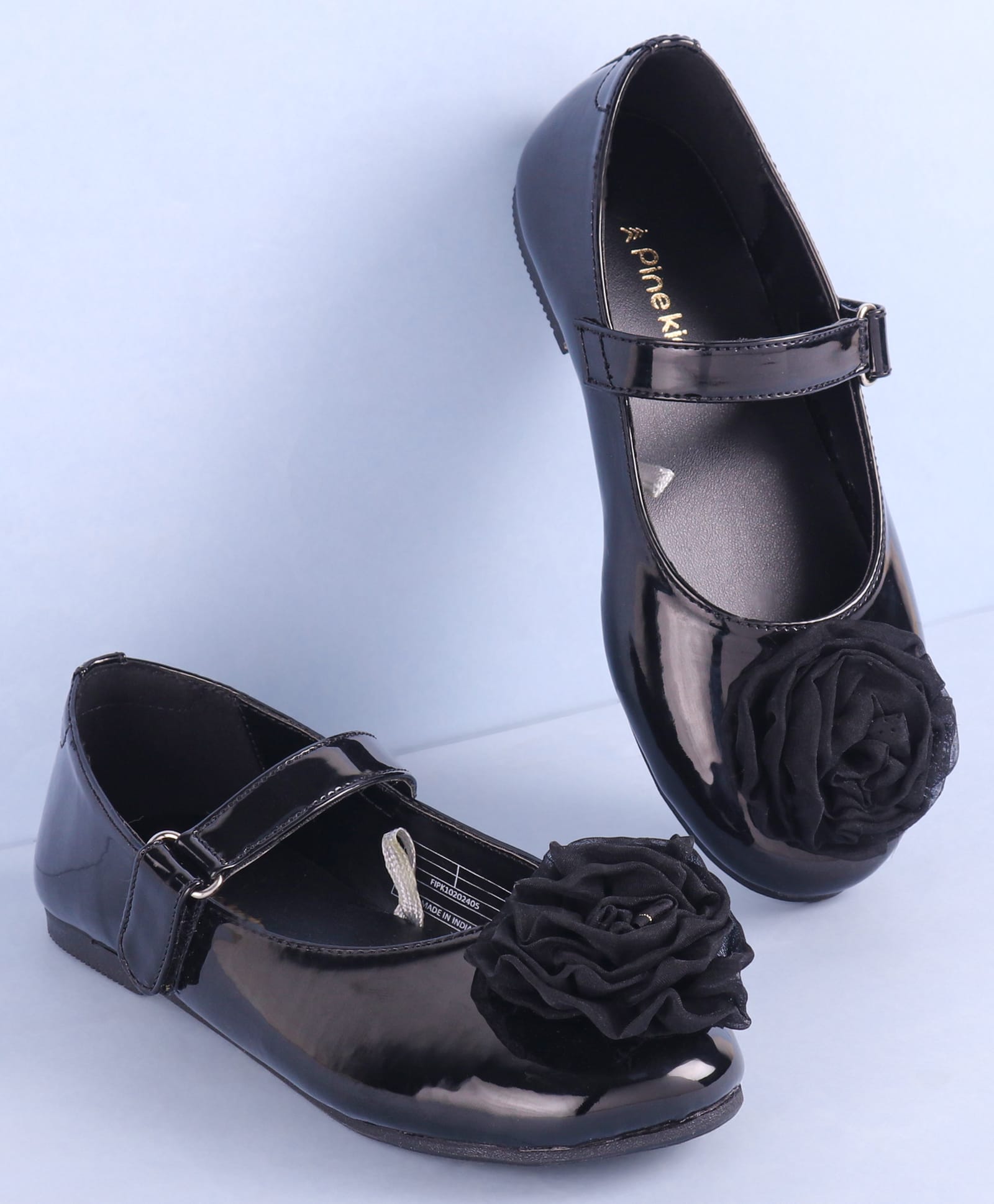 Pine Kids Velcro Closure Ballerina with Floral Applique - Black-image-31