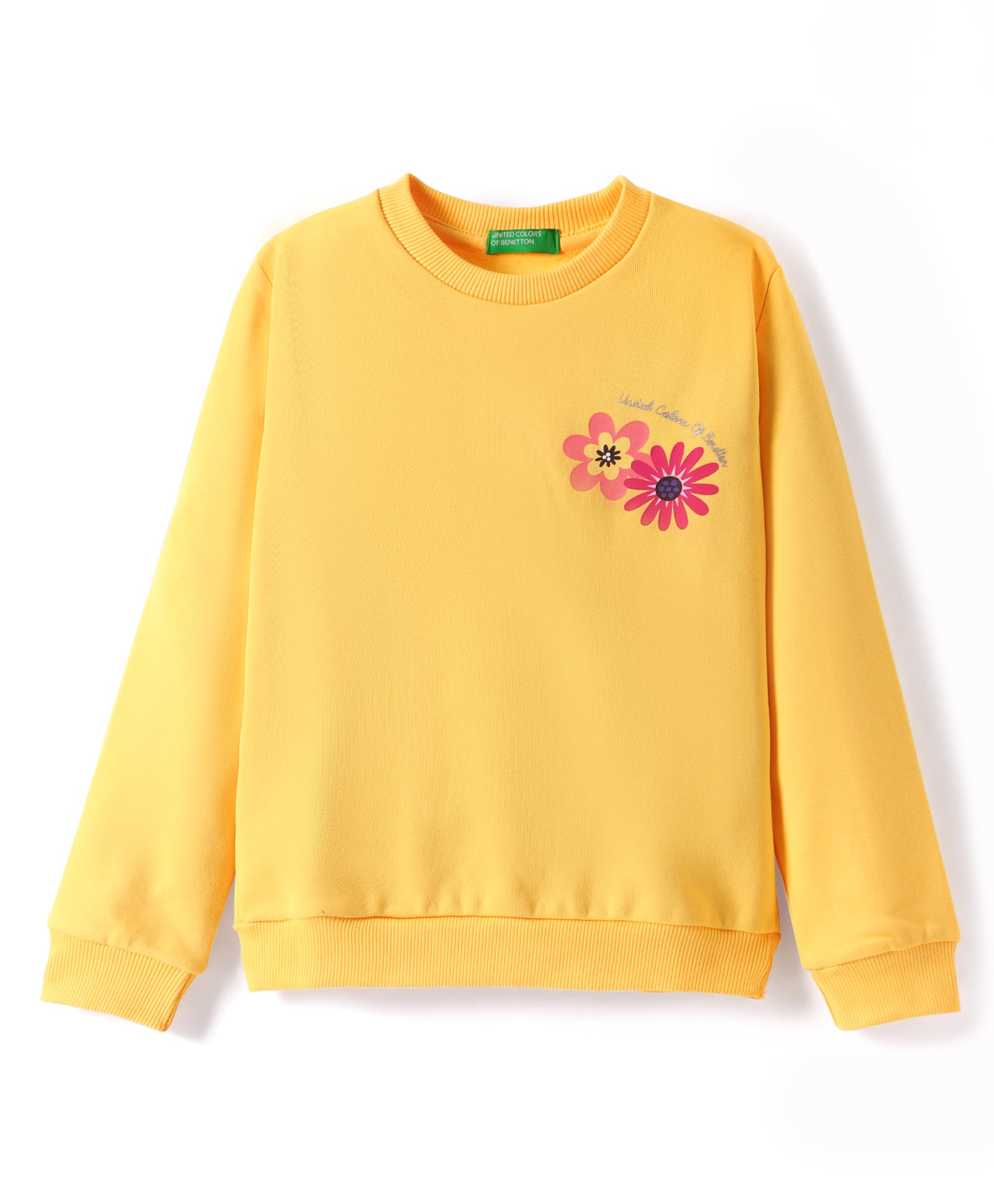 UCB Cotton Knit Full Drop Shoulder Sleeves Sweatshirt with Floral Print -Yellow-picture-22