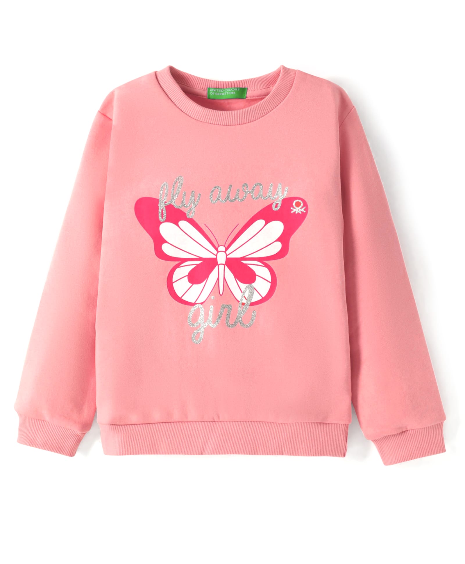 UCB Cotton Knit Full Drop Shoulder Sleeves Sweatshirt with Butterfly & Foil Glitter Print - Light Pink-picture-17