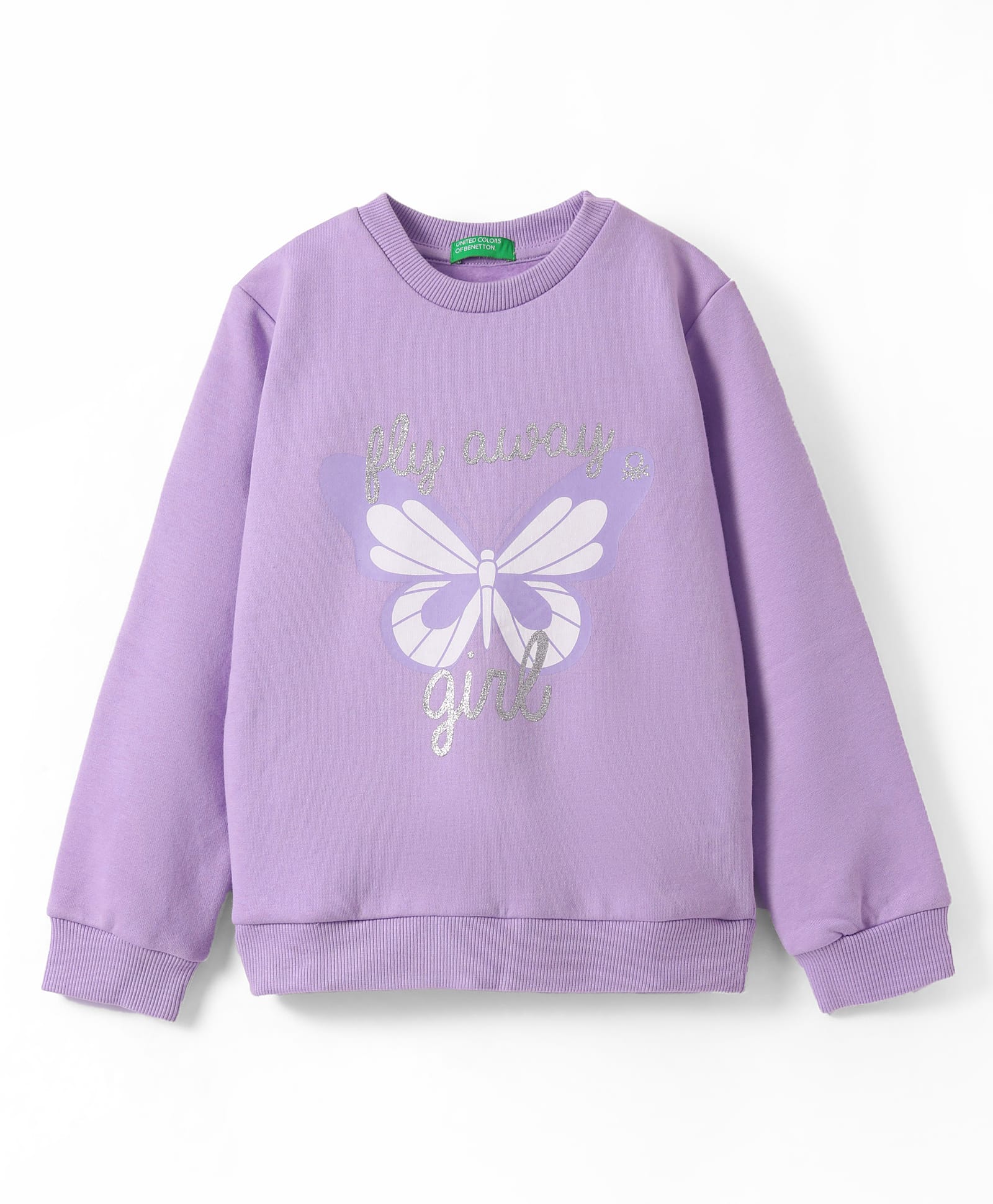 UCB Cotton Knit Full Drop Shoulder Sleeves Sweatshirt with Butterfly & Foil Glitter Print - Lilac-picture-14
