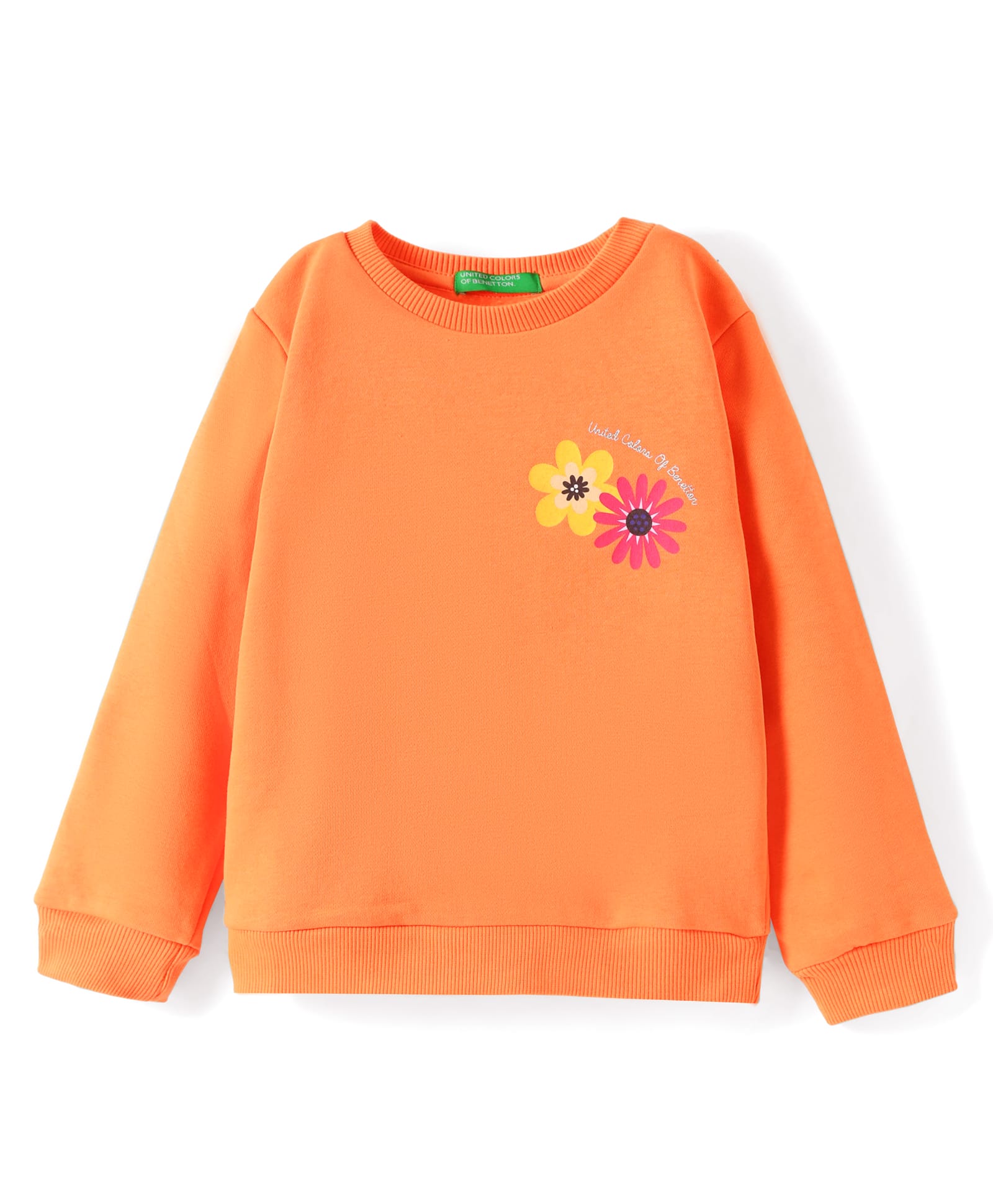 UCB Cotton Knit Full Drop Shoulder Sleeves Sweatshirt with Floral Print - Orange-picture-20