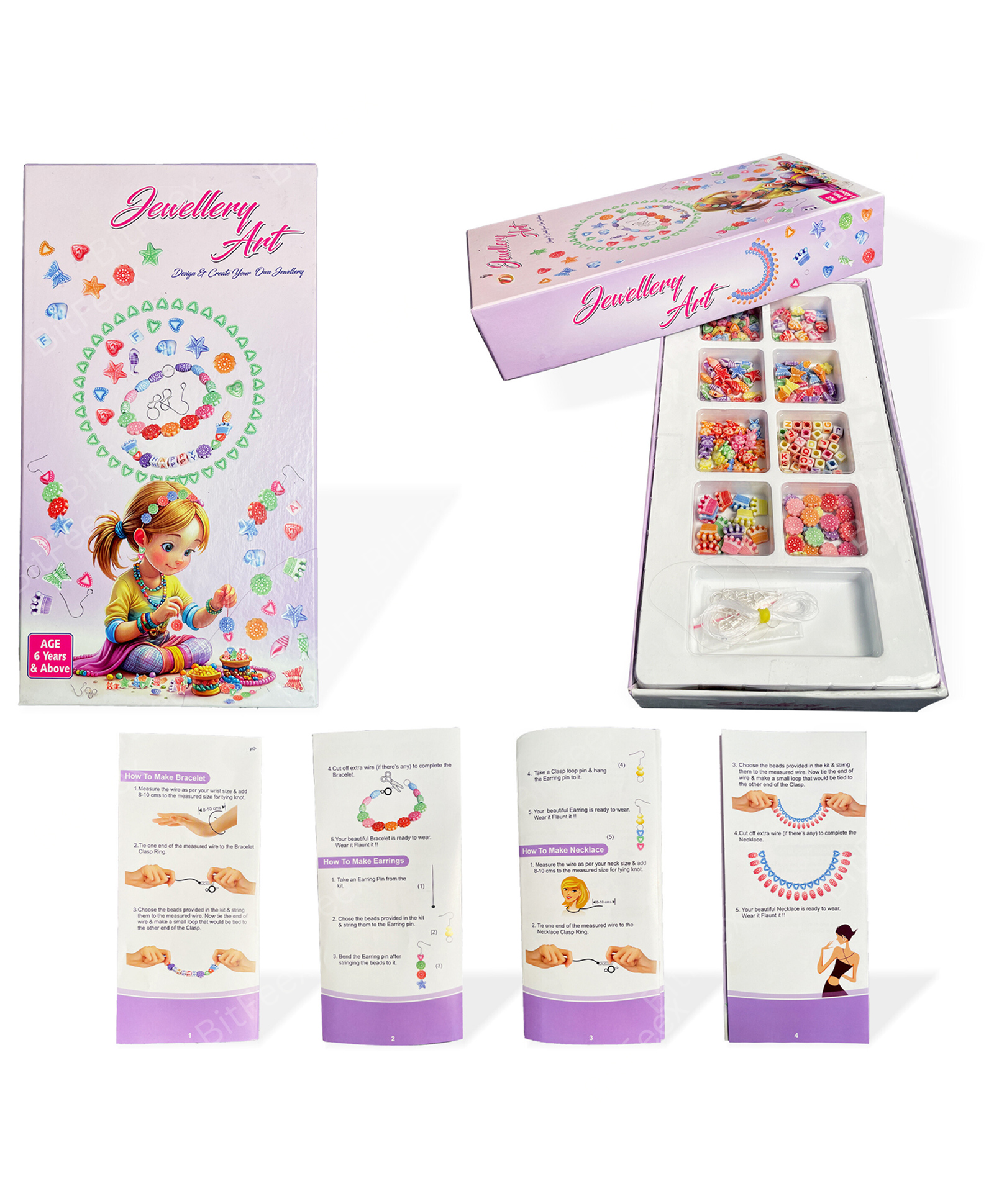 BitFeex Jewellery Art Making Kit DIY Bracelets NecklaceRings Craft Kits Birthday for Little Girls-Multicolor-picture-6
