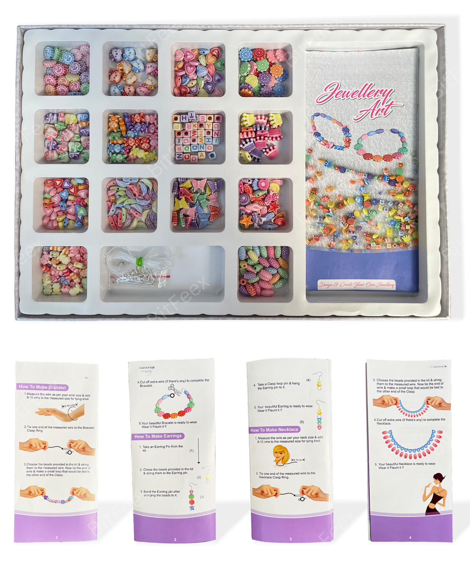 BitFeex Kids Crafts Children's Jewelry Making Kit DIY Bracelets Necklace Hairband and Rings Craft Kits Birthday for Little Girls-Multicolor-image-18