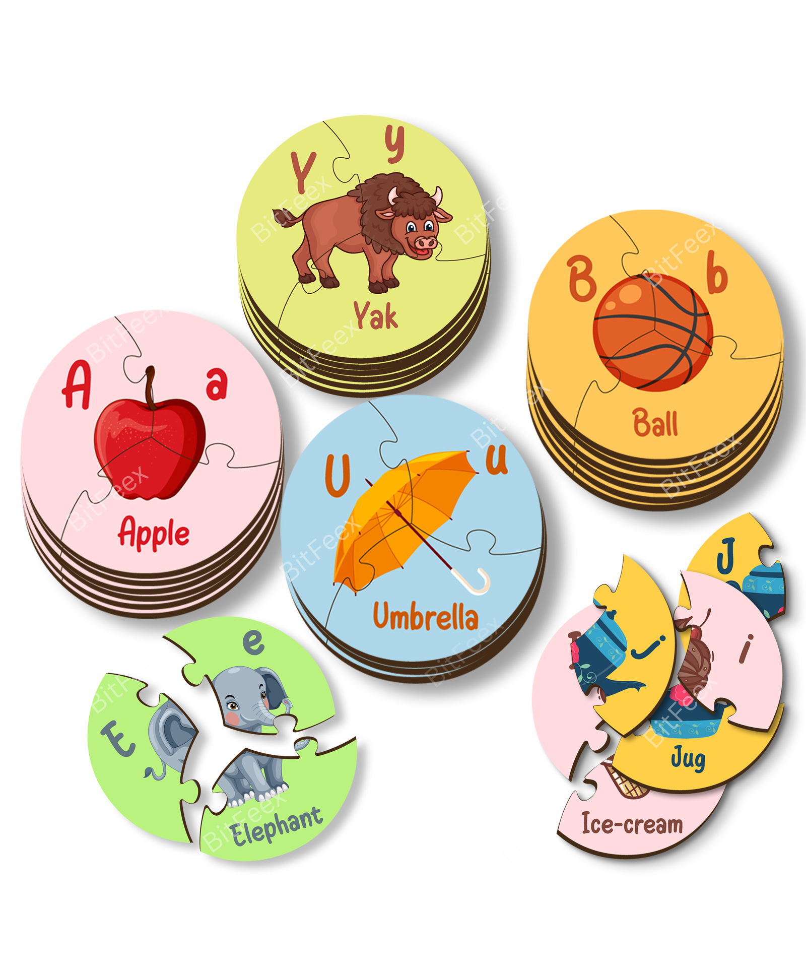 BitFeex Round Alphabet Jigsaw Puzzle Wooden ABC Learning Toy for Toddlers & Kids Montessori Preschool Educational Game with 26 Colorful Letters Fun and Engaging Early Learning Activity for Ages 3+-image-3