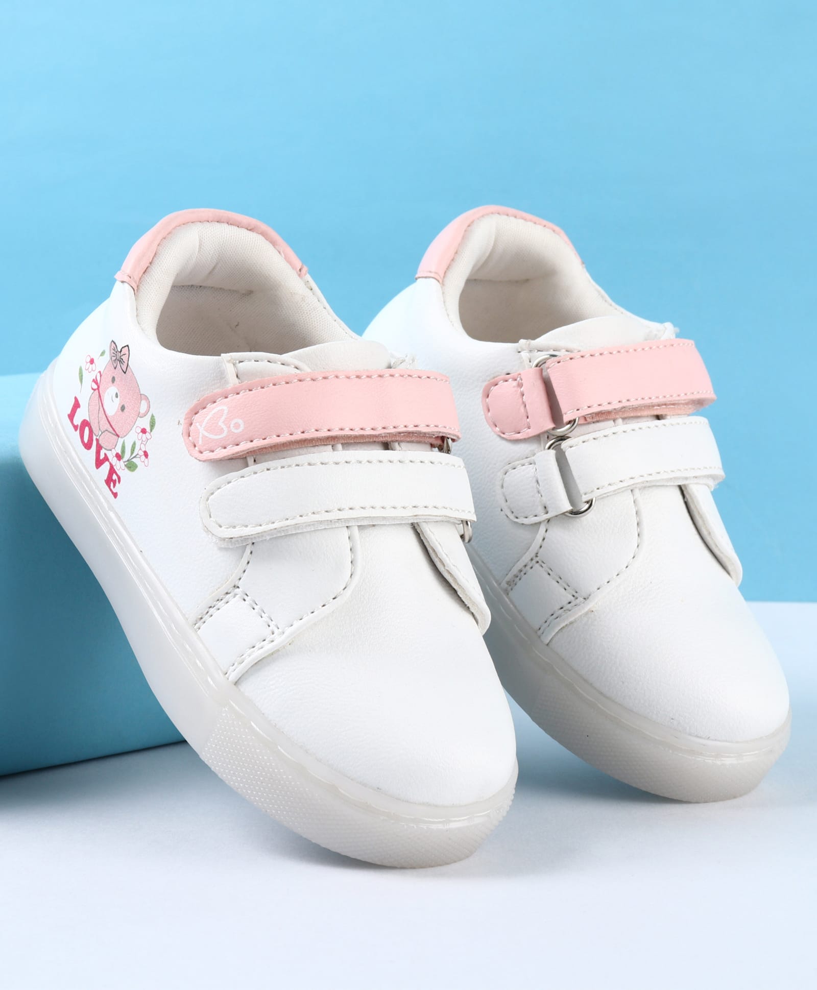 Babyoye Casual Shoes with Velcro Closer & Bear Print - White-picture-6