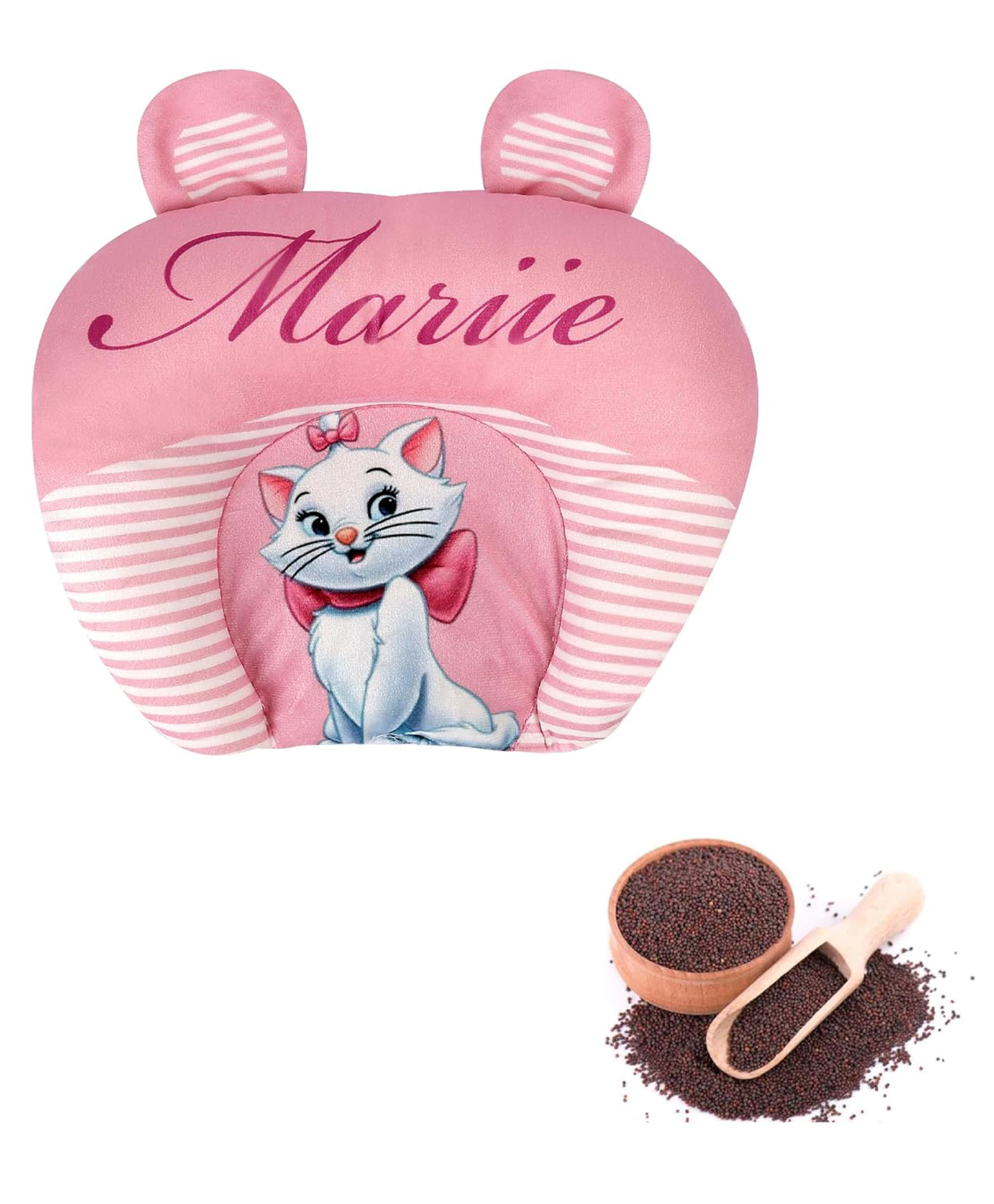 NeonateCarePure Cotton Animal print U- Shape New Born Baby Soft Pillow Mustard Seeds Animals Baby Pillow - Pink Marie (color and design may vary)-image-20
