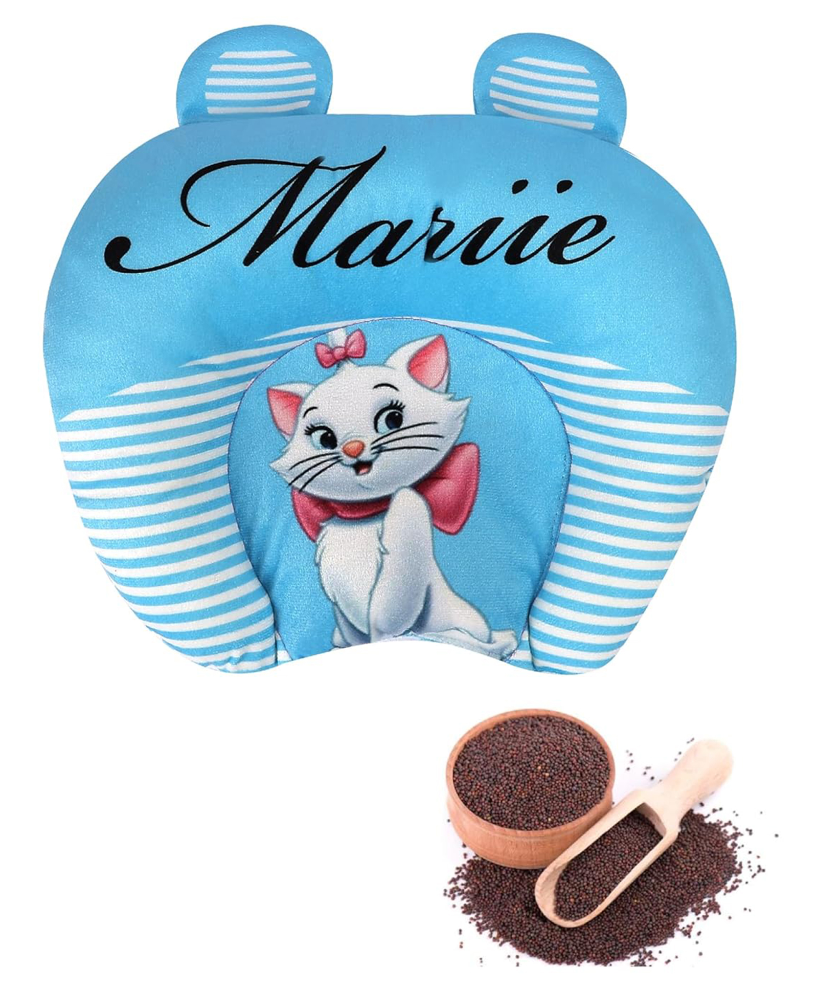 NeonateCare Pure Cotton Animal U- Shape New Born Baby Soft Pillow Mustard Seeds Animals Baby Pillow Pack of 1 (Blue marie) (color and design may vary)-picture-20