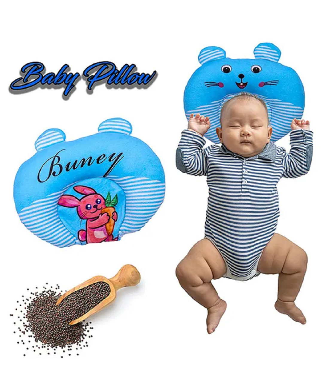 NeonateCare Mustard Seed Pillow for New Born Baby, Ideal for Round Head Shaping Seed Pillow for 0 to 6 Months Babies (Blue Bunney Seed Pillow) ( color and design may vary)-picture-36
