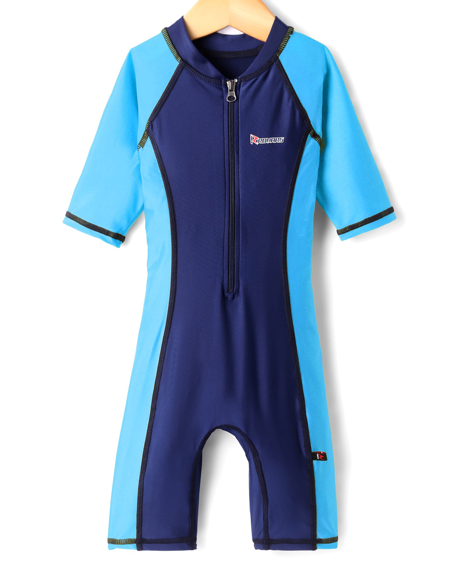 ROVARS Lycra Half Raglan Sleeves Legged Swimsuit - Aqua & Navy Blue-picture-24