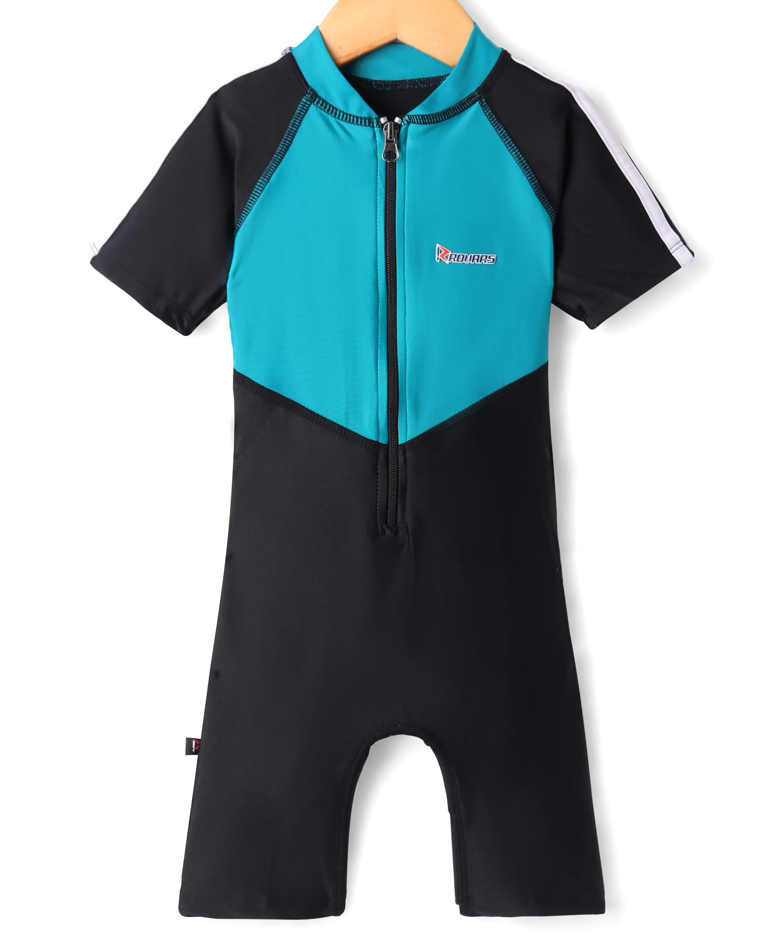 Rovars Lycra Half Sleeves Solid Color Legged Swimsuit - Light Blue & Black-picture-32