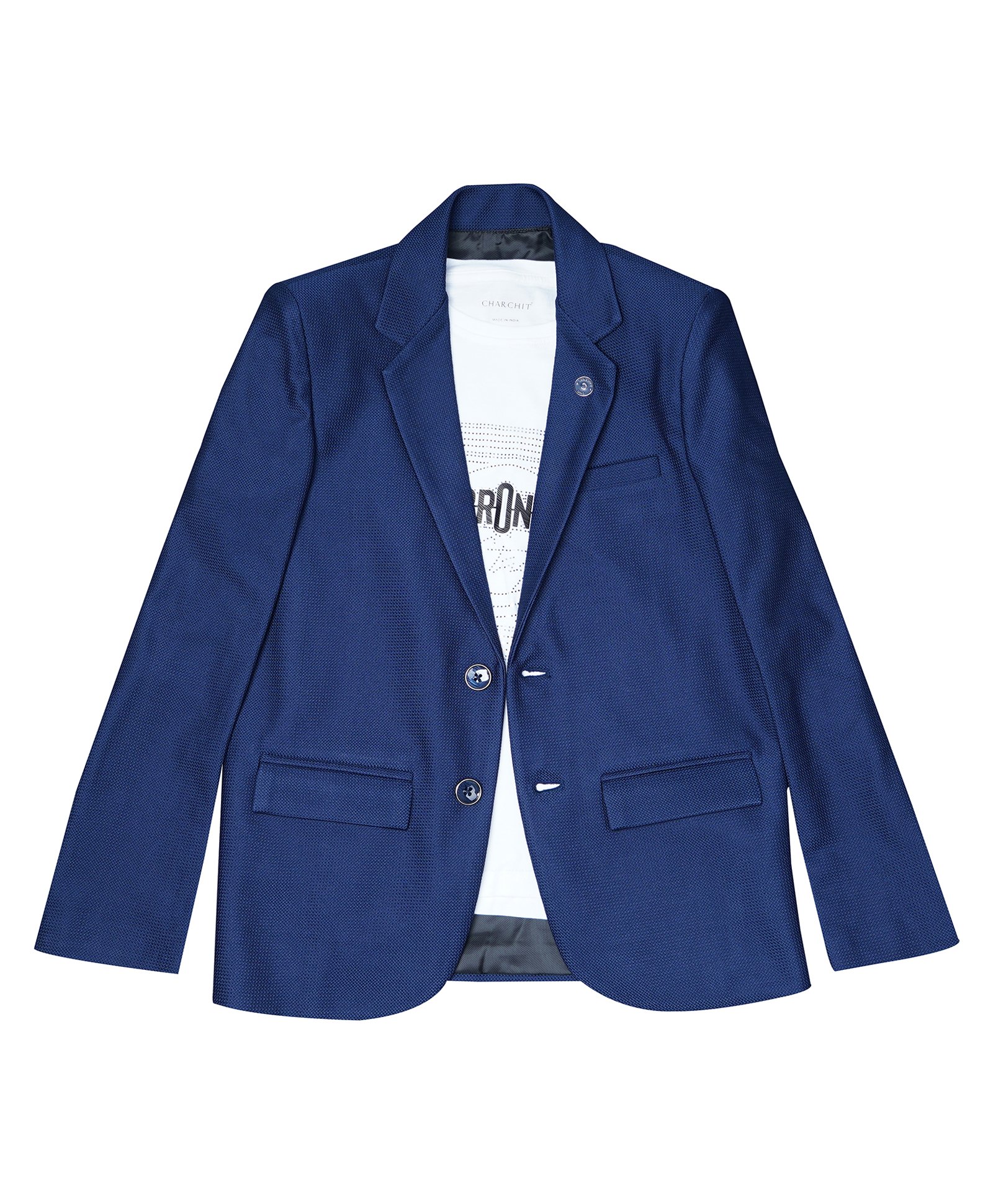 Charchit Cotton Blend Full Sleeves Solid Blazer With Tee - Navy Blue-picture-28