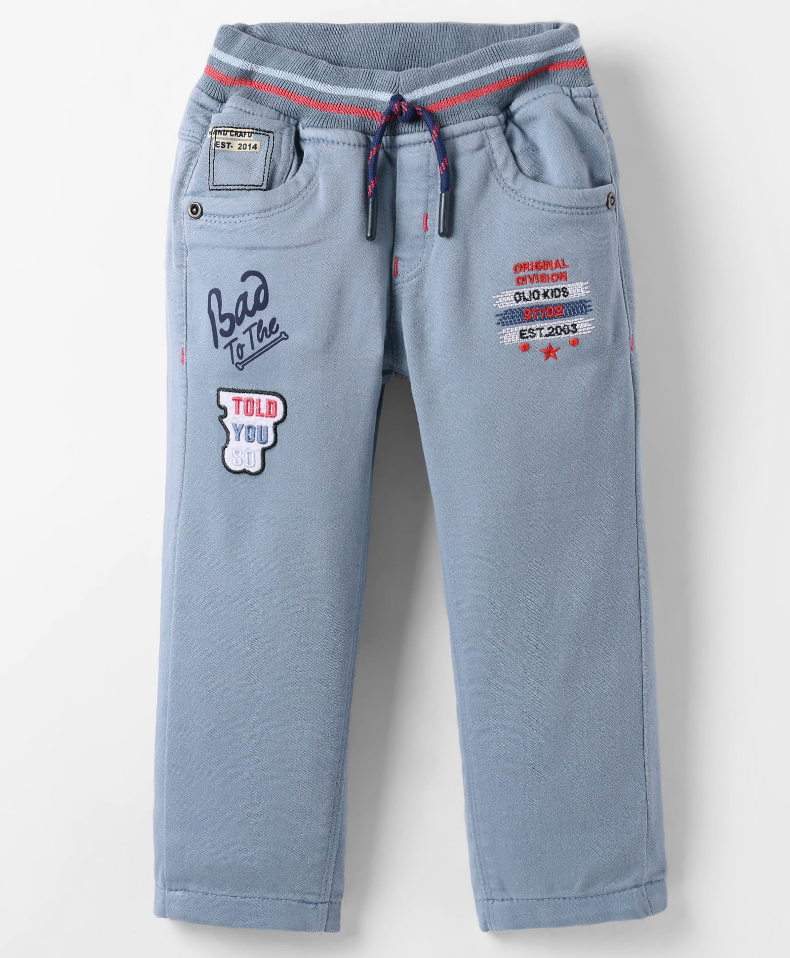 Olio Kids Cotton Knit Full Length Trousers with Text Print - Light Blue-picture-17