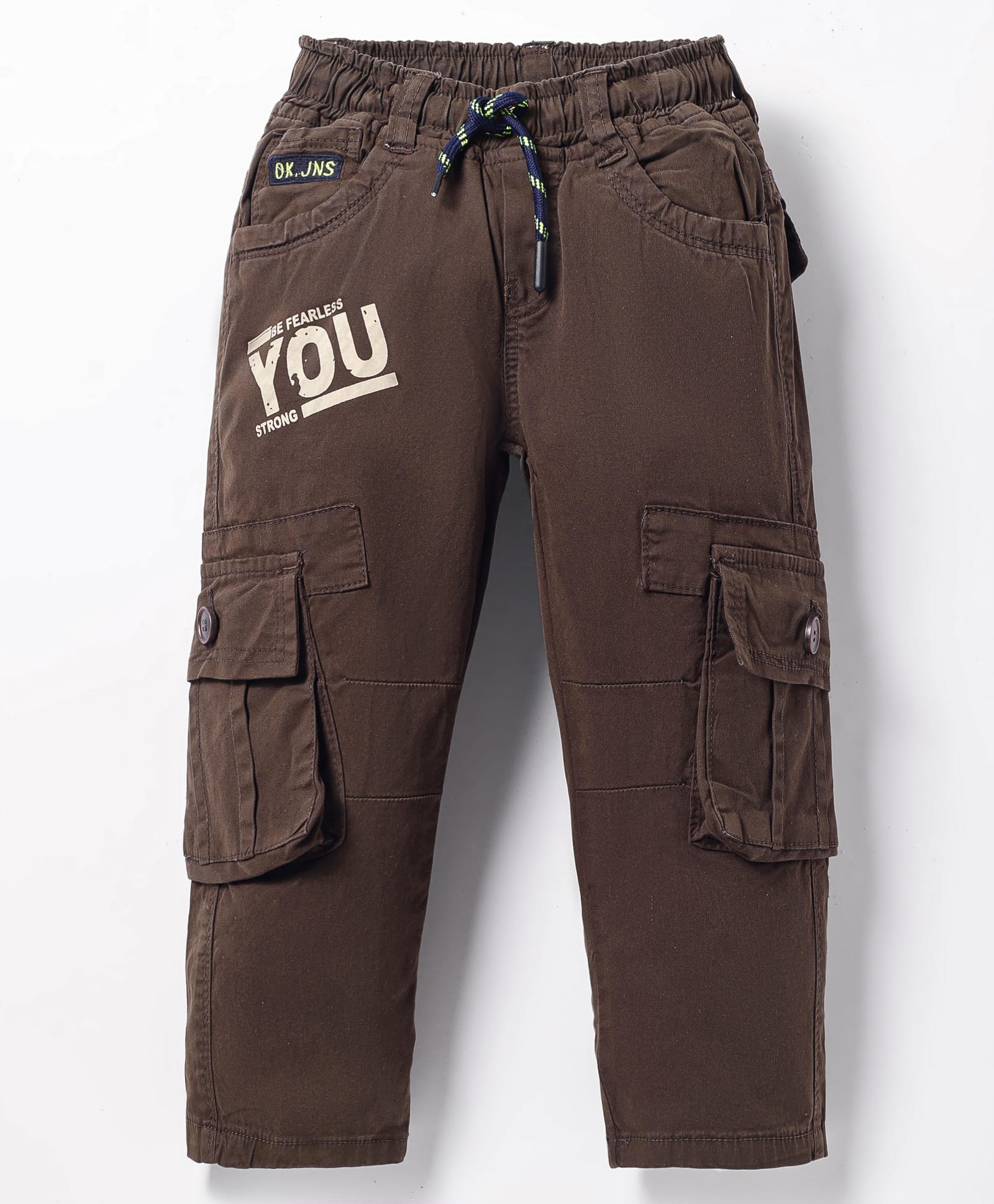 Olio Kids Cotton Woven Full Length Trouser With Text Print - Brown-picture-19