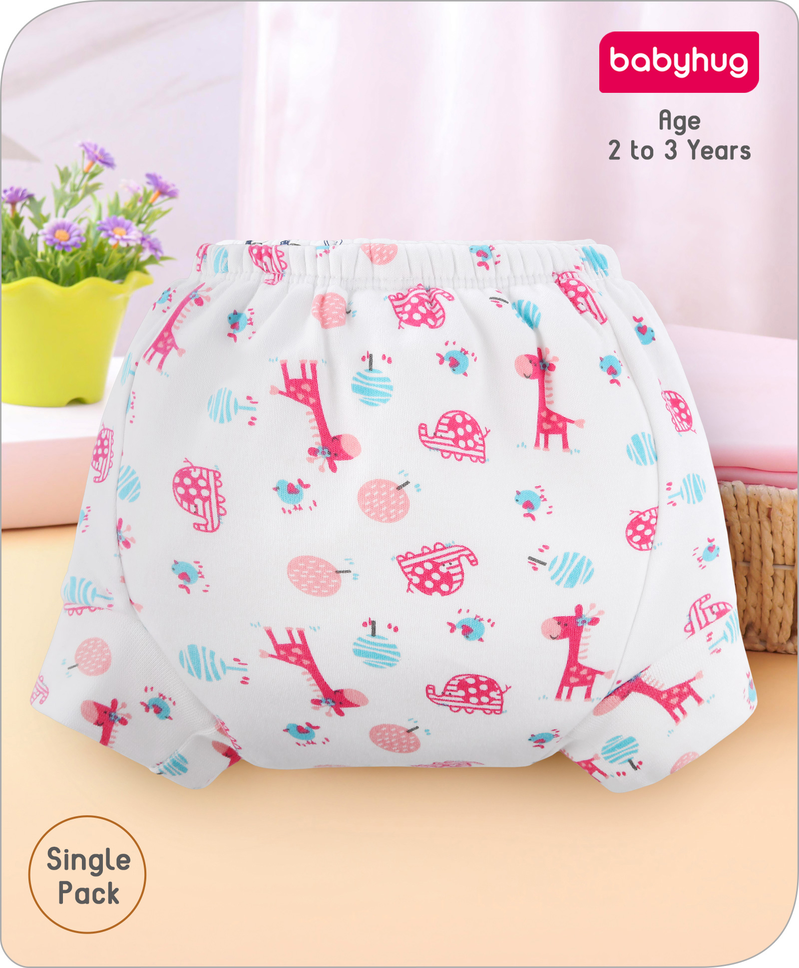 Babyhug 100% Cotton ReusablePotty Training Pull Up Padded Pants with Giraffe Print- Multicolor