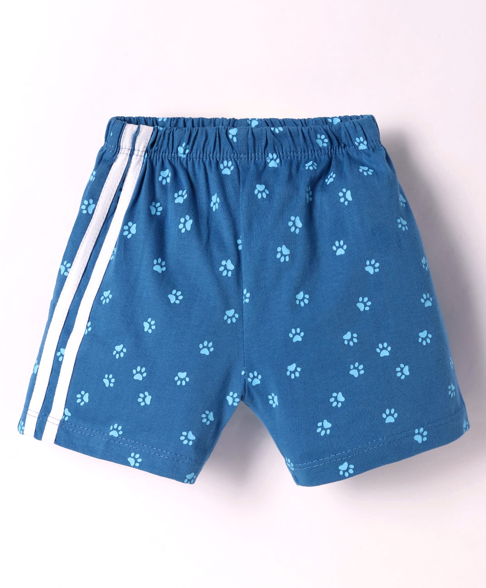 Tango Single Jersey Knit Knee Length Shorts With Tape Detailing & Paw Print - Blue-image-34