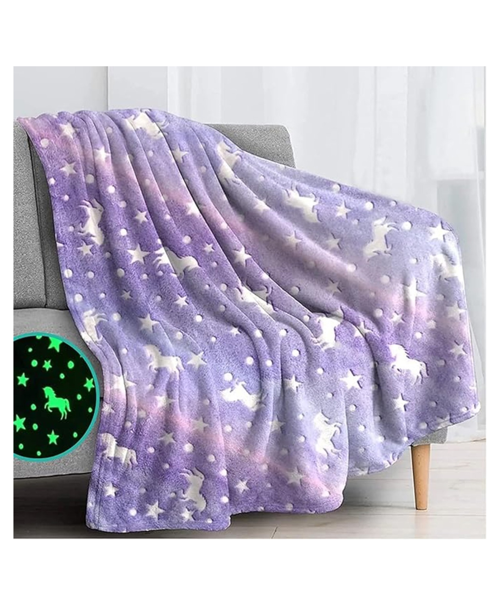 TONY STARK Big Size Unicorn Glow in The Dark Blanket for Kids,|200x152 Cm| Soft Flannel Fleece Throw, Cozy & Warm All-Season Radium Blanket for Boys & Girls(Stars & Unicorns)-picture-36