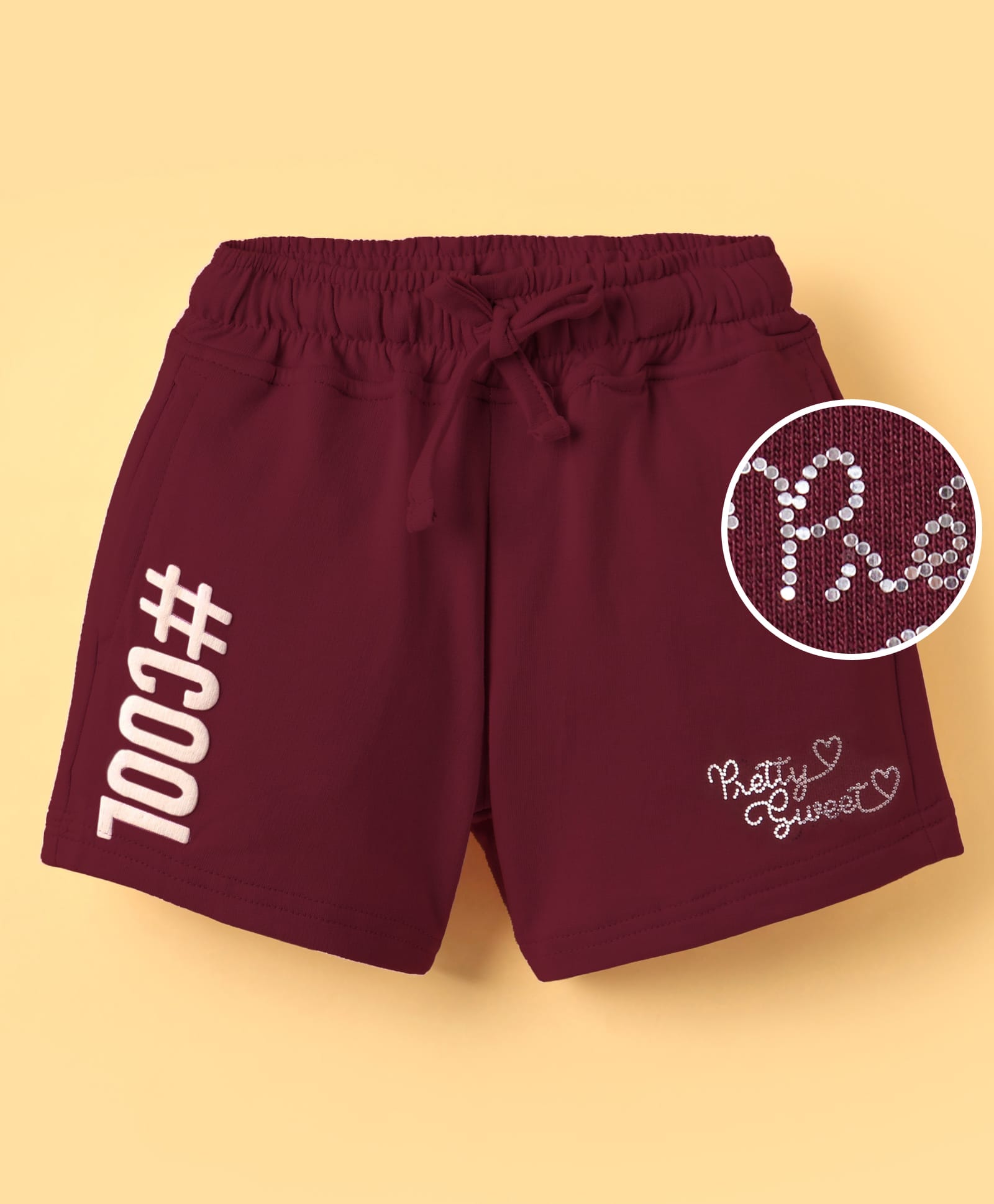 Olio Kids Cotton Knit Above Knee Length Shorts With Text Print - Maroon-picture-23
