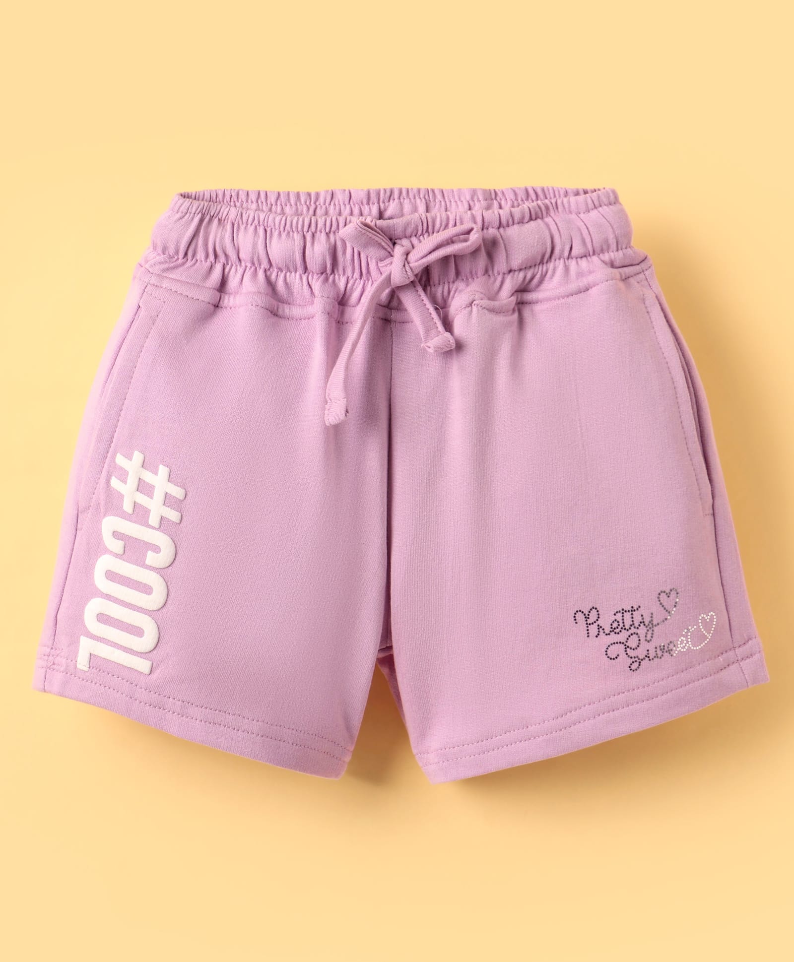 Olio Kids Cotton Knit Above Knee Length Shorts With Text Print - Mauve-picture-14