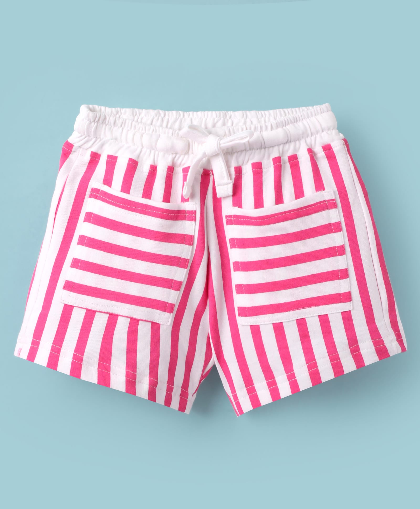 Olio Kids Cotton Knit Above Knee Length Shorts With Stripes - Dark Pink-image-35