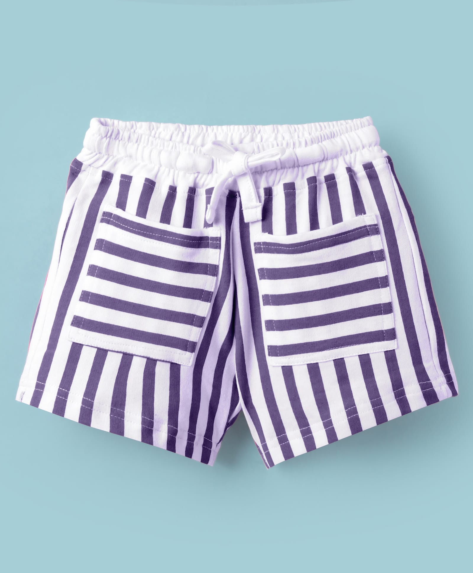 Olio Kids Cotton Knit Above Knee Length Shorts With Stripes - Purple-image-37