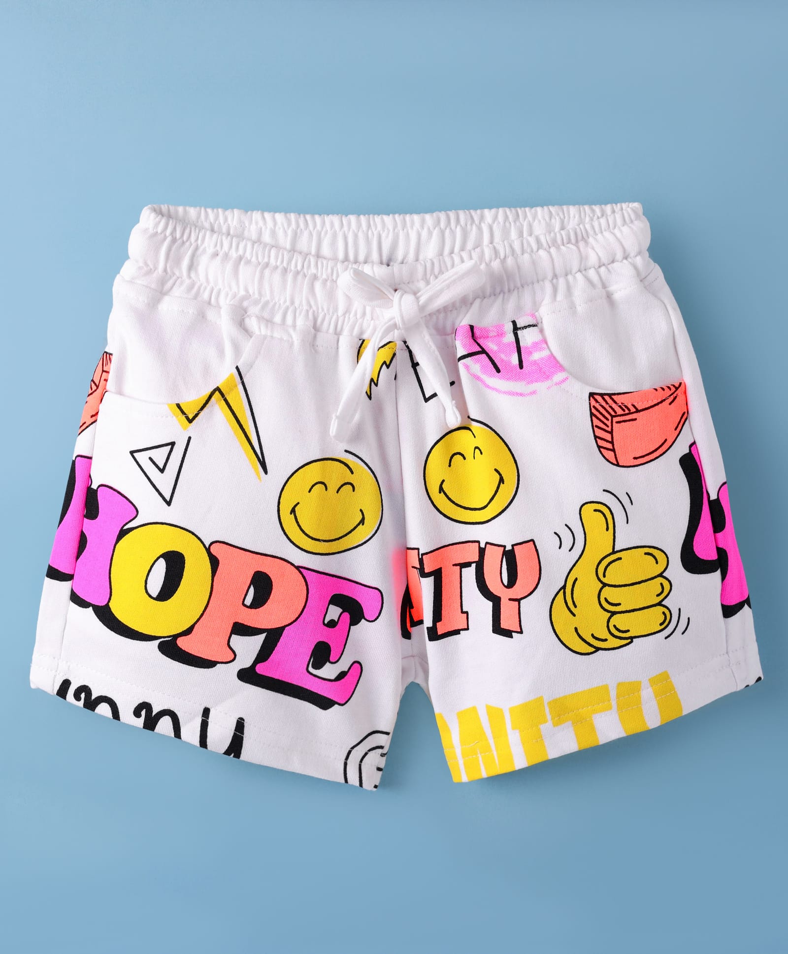 Olio Kids Cotton Knit Above Knee Length Shorts with Text Print - White-picture-22