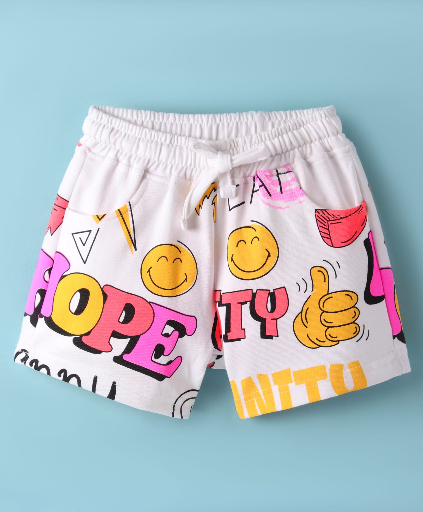 Olio Kids Cotton Knit Above Knee Length Shorts with Text Print - White-picture-27