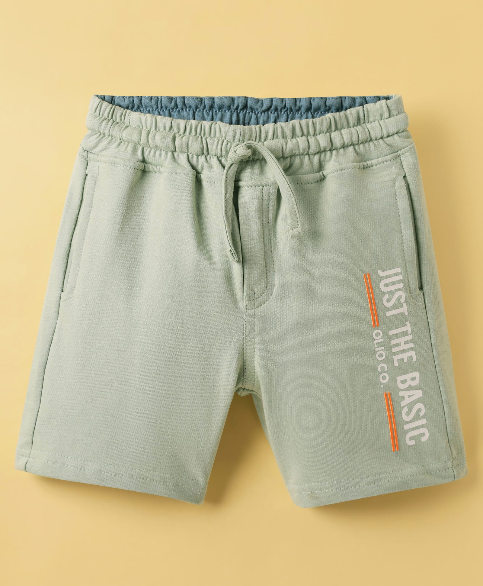 Olio Kids Cotton Knit Above Knee Length Shorts With Text Print - Olive Green-image-47