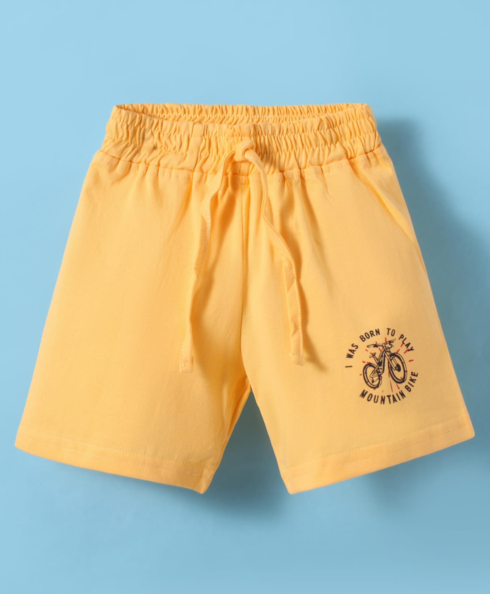 Olio Kids Cotton Knit Above Knee Length Shorts with Text Print - Yellow-picture-16