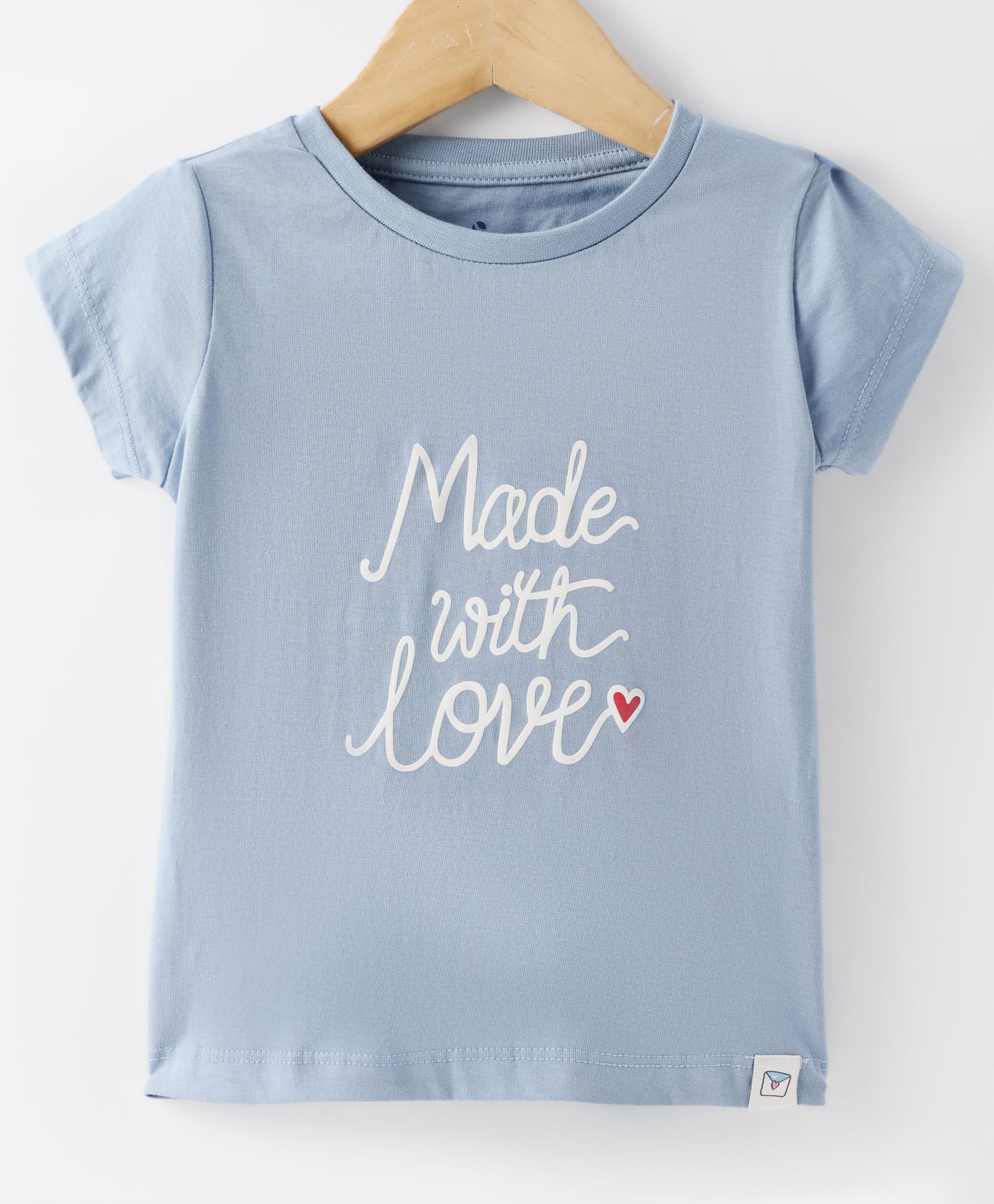 OLLYPOP Sinker Knit Half Sleeves T-Shirt with Text Print - Light Blue-picture-44