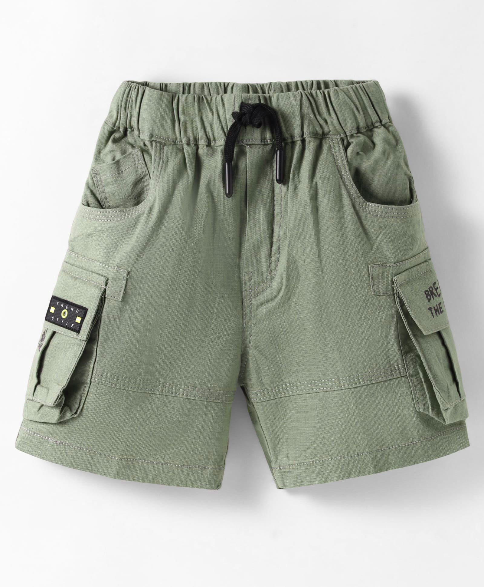 Olio Kids Cotton Knit Above Knee Length Shorts with Text Print & Patch Detailing - Light Grey-picture-38