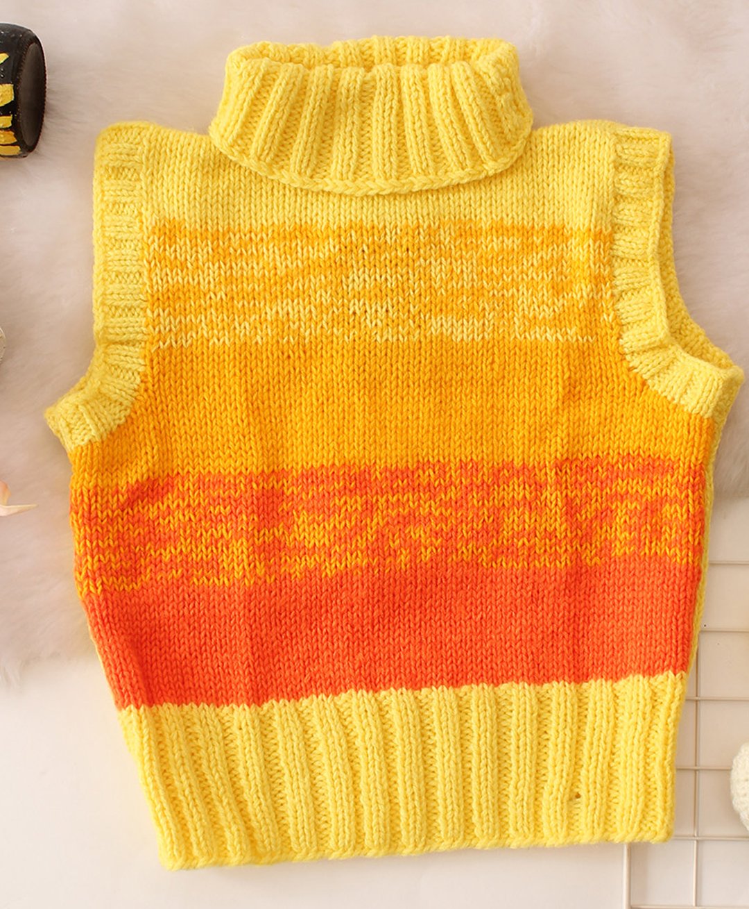 Woonie Sleeveless Striped Handknitted Sweater - Yellow-picture-21