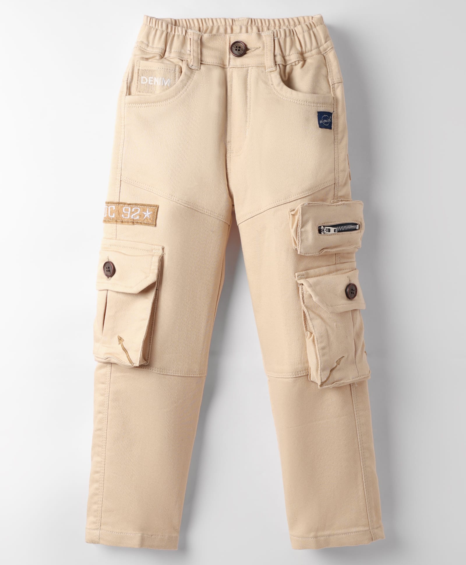 Olio Kids Cotton Woven Full Length Trouser With Cargo Pockets - Beige-picture-21