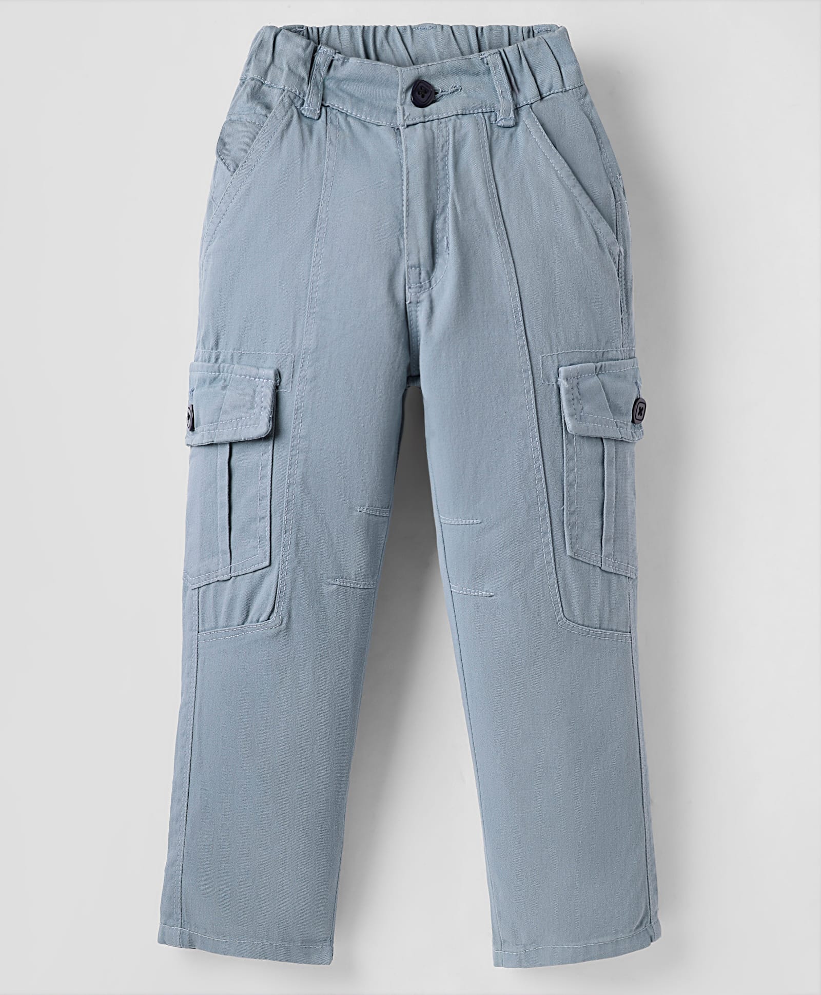 Olio Kids Cotton Woven Full Length Solid Color Trouser with Pockets - Light Grey-image-35