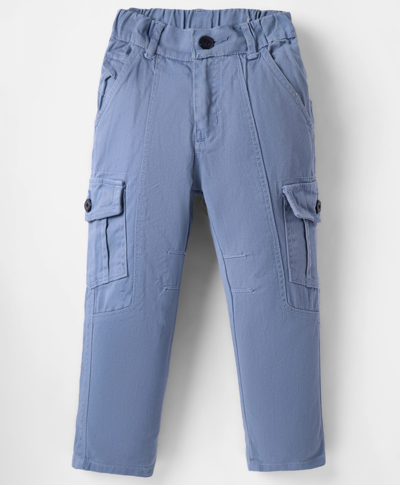 Olio Kids Cotton Woven Full Length Solid Color Trouser with Pockets - Light Blue-picture-26