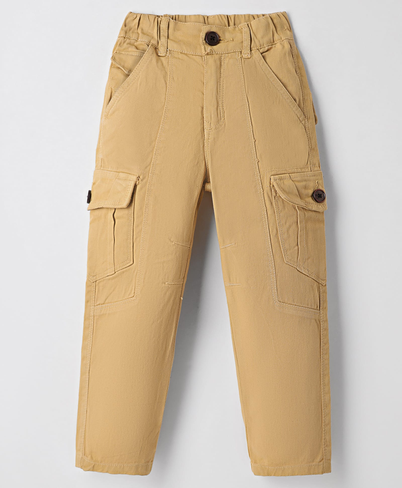 Olio Kids Cotton Woven Full Length Solid Color Trouser with Pockets -Tan-picture-34