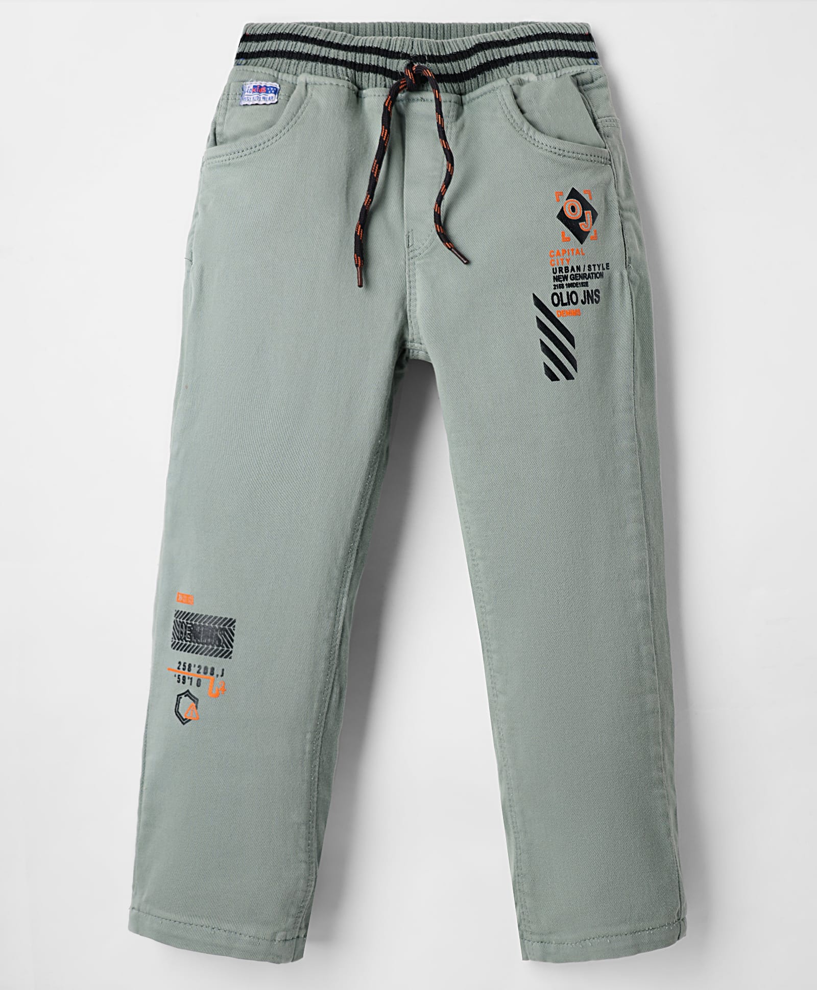 Olio Kids Cotton Woven Full LengthTrouser with Sport Theme Print - Olive Green-picture-12