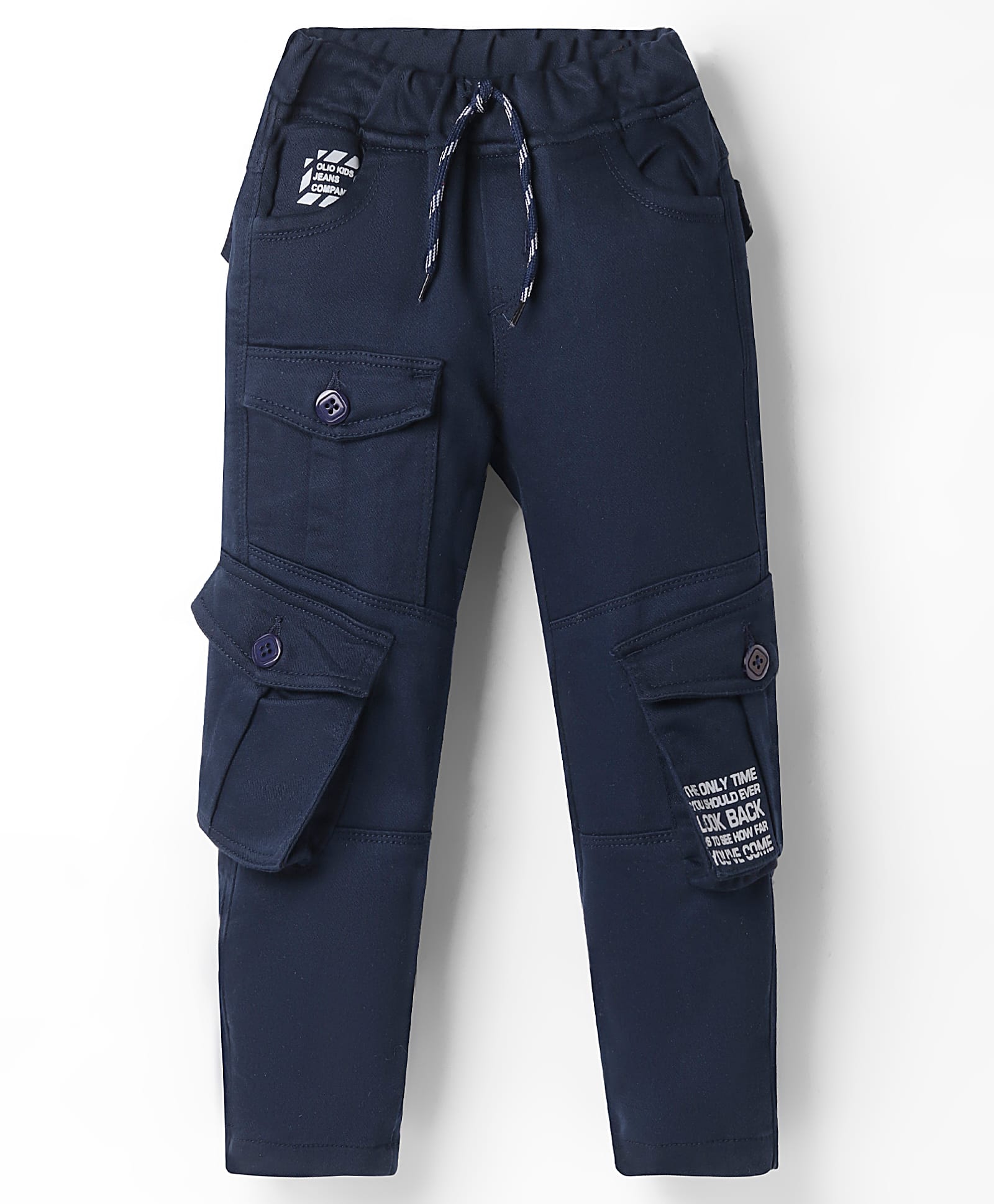 Olio Kids Cotton Woven Full Length Trousers with Text Print - Navy Blue-picture-22