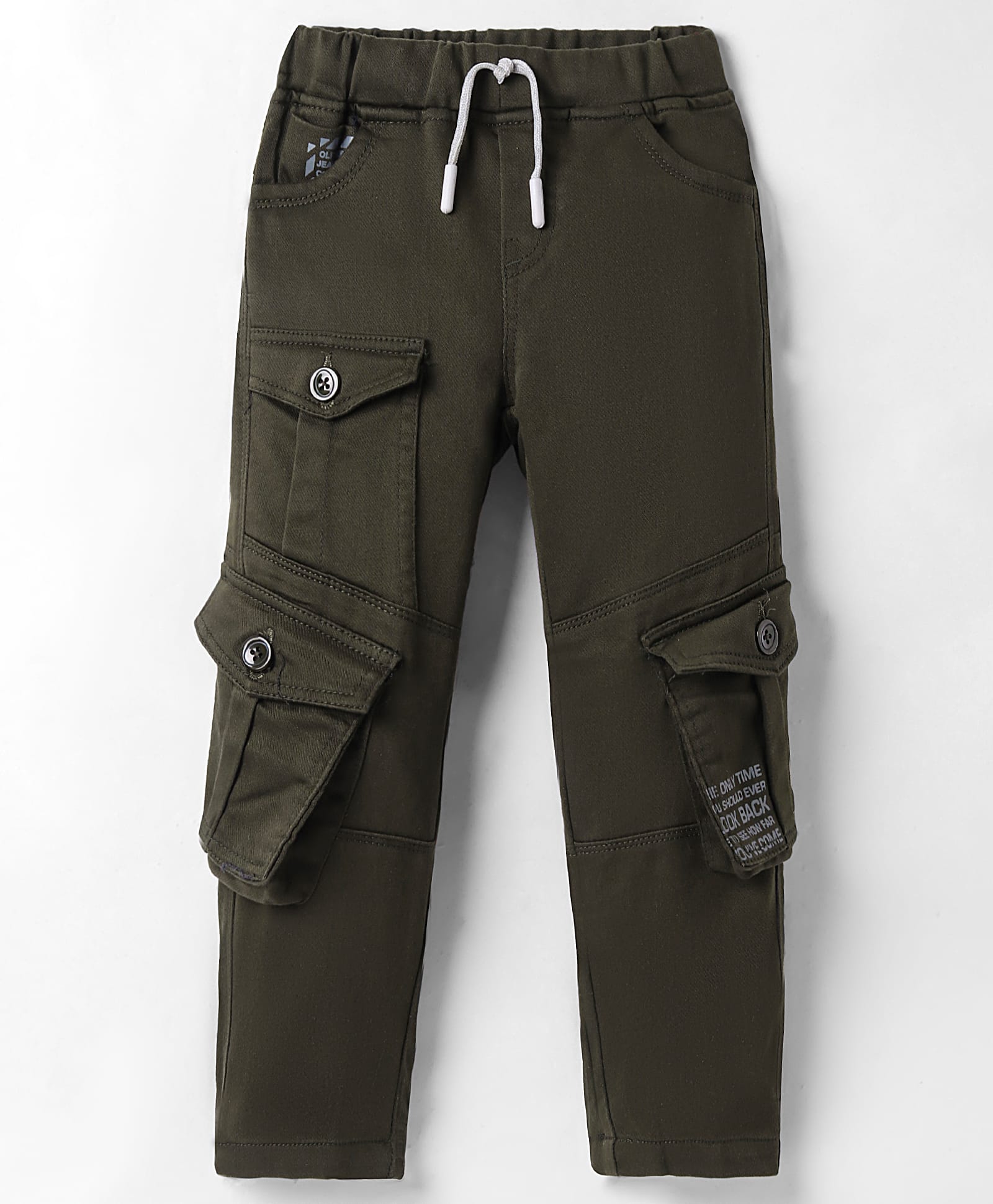 Olio Kids Cotton Woven Full Length Trousers with Text Print - Olive Green-picture-18