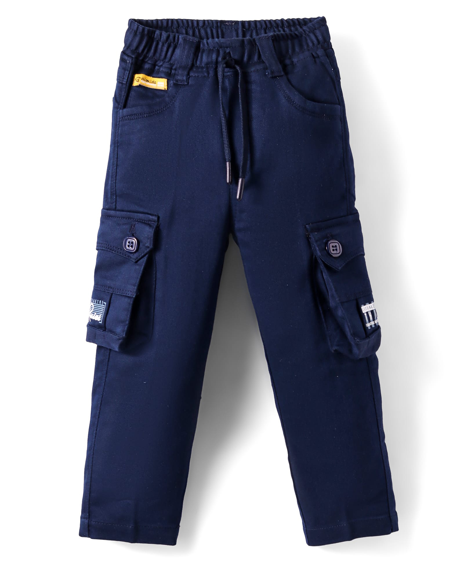 Olio Kids Cotton Woven Full Length Trousers with Patch Detailing - Navy Blue-picture-10