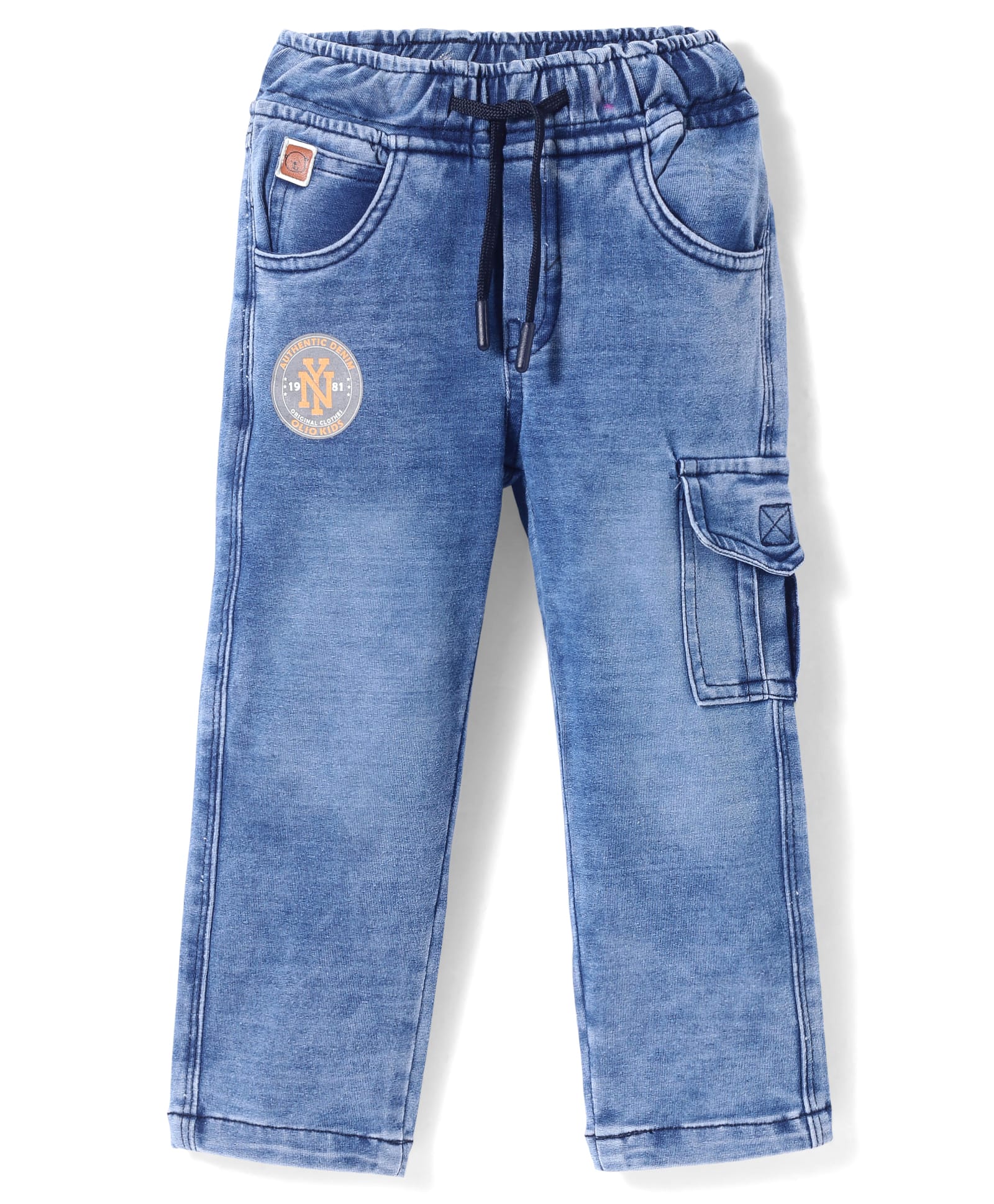 Olio Kids Denim Woven Knit Full Length Solid Color Jeans - Light Blue-picture-29