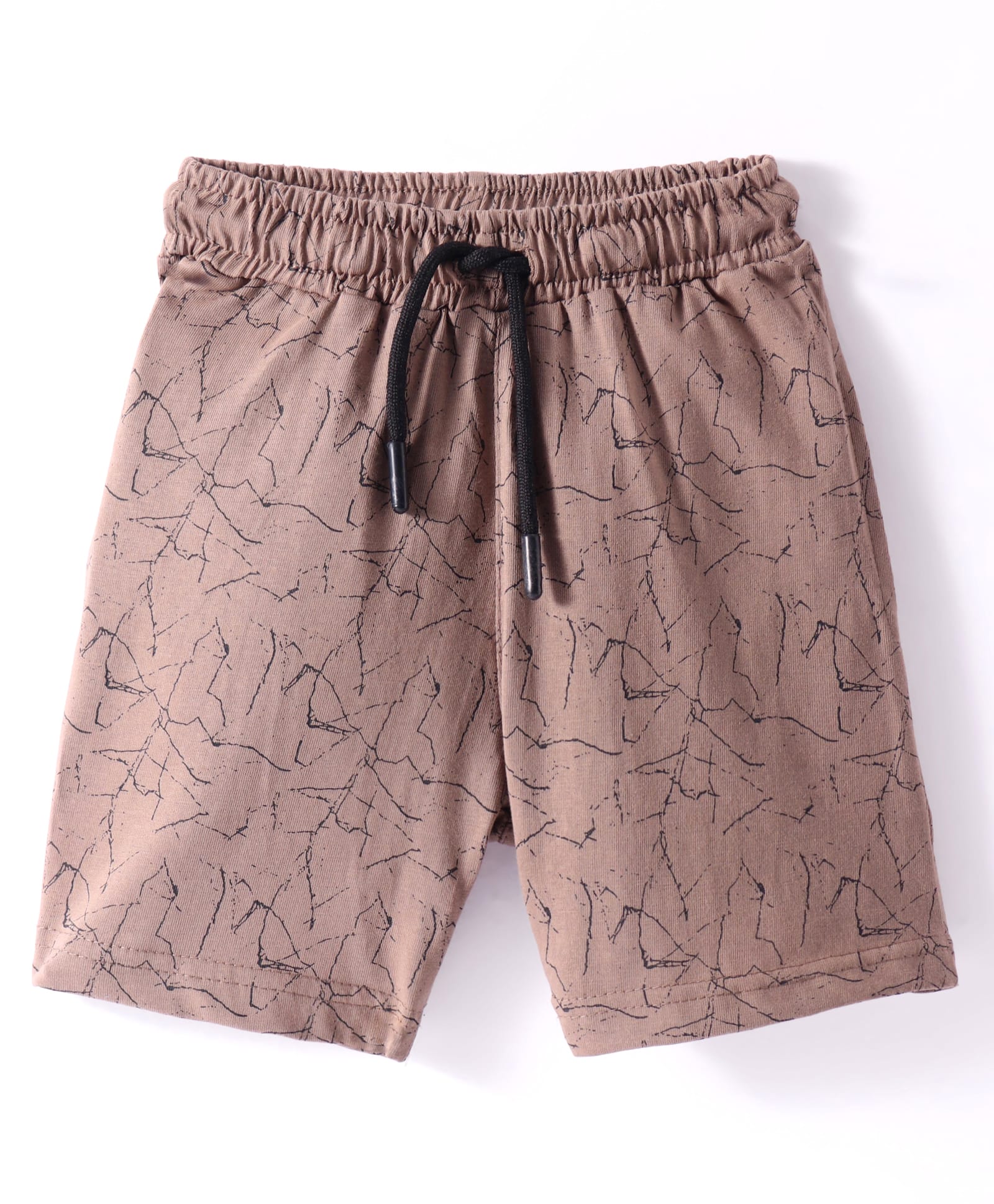 Evimo Single Jersey Knit Above Knee Length Shorts With Abstract Print - Brown-picture-27